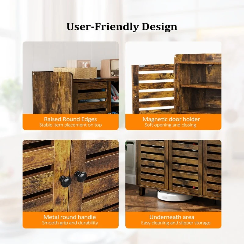 Hidden Shoe Cabinet with 3 Doors, 5 Tier Shoe Organizer Rustic Brown