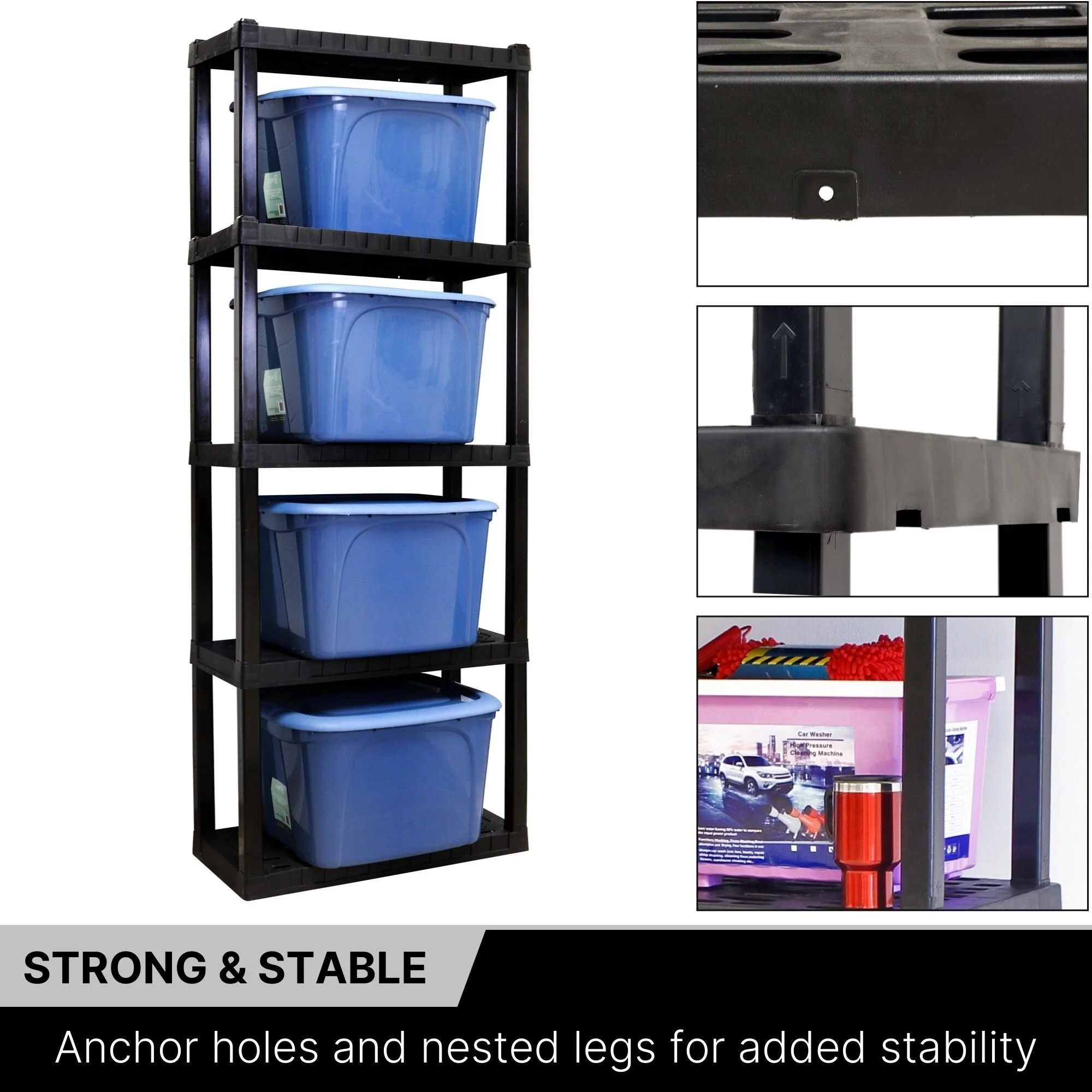 Oskar 5-Tier Heavy Duty Shelving Unit W30 x D14 x H75 Home Storage Black
