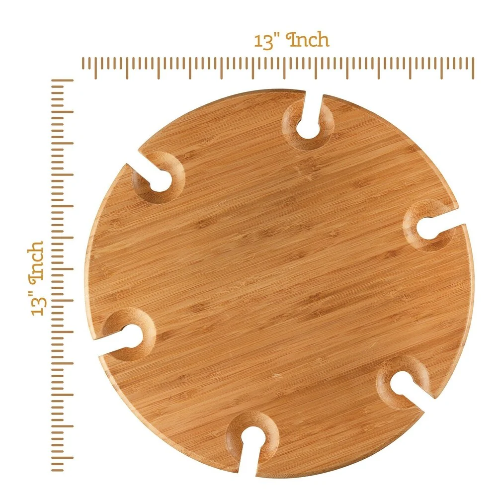 Bambusi Portable Outdoor Picnic Wine Table Holder w Cutlery Cheese Set