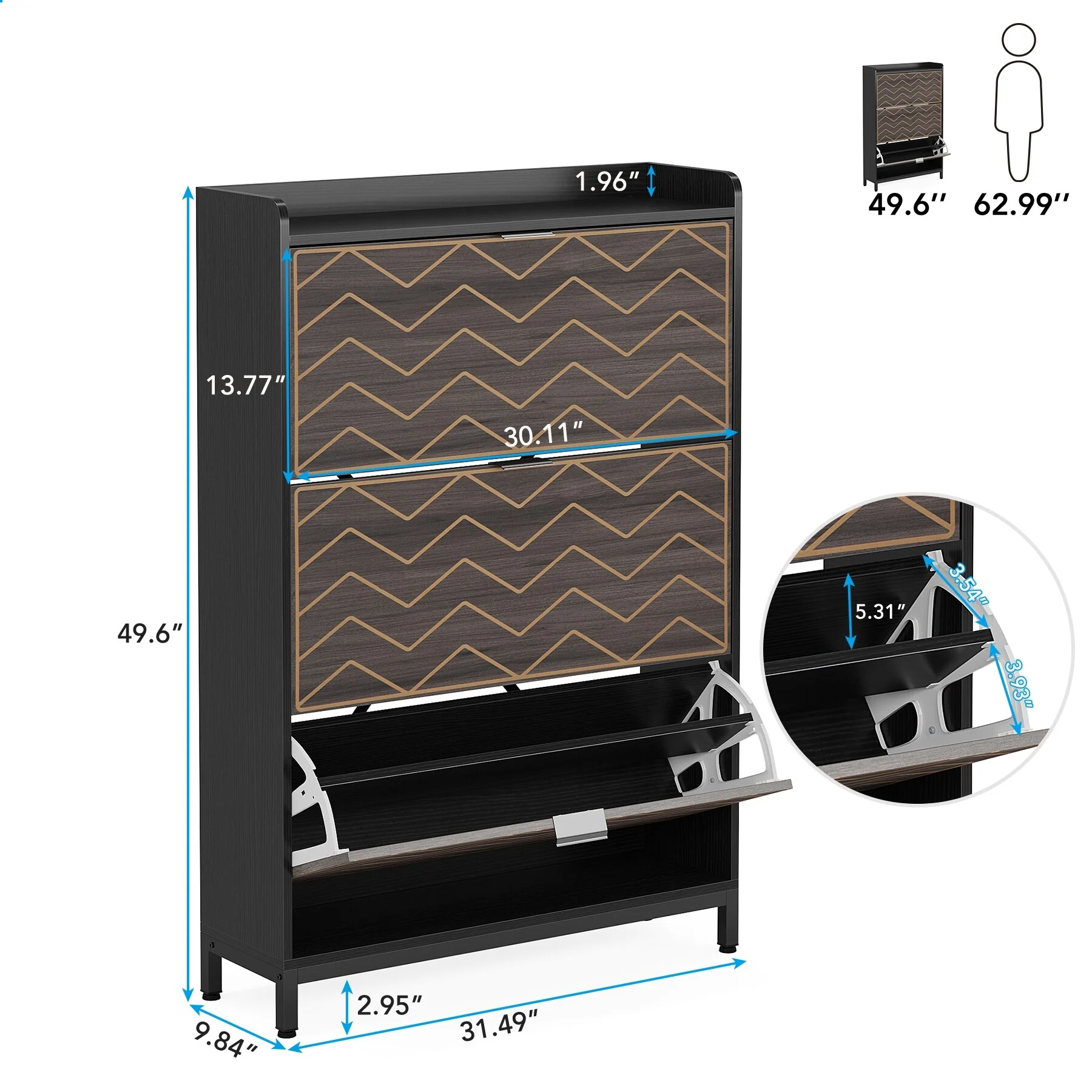 Slim Shoe Cabinet, Freestanding 24 Pair Shoe Rack Organizer