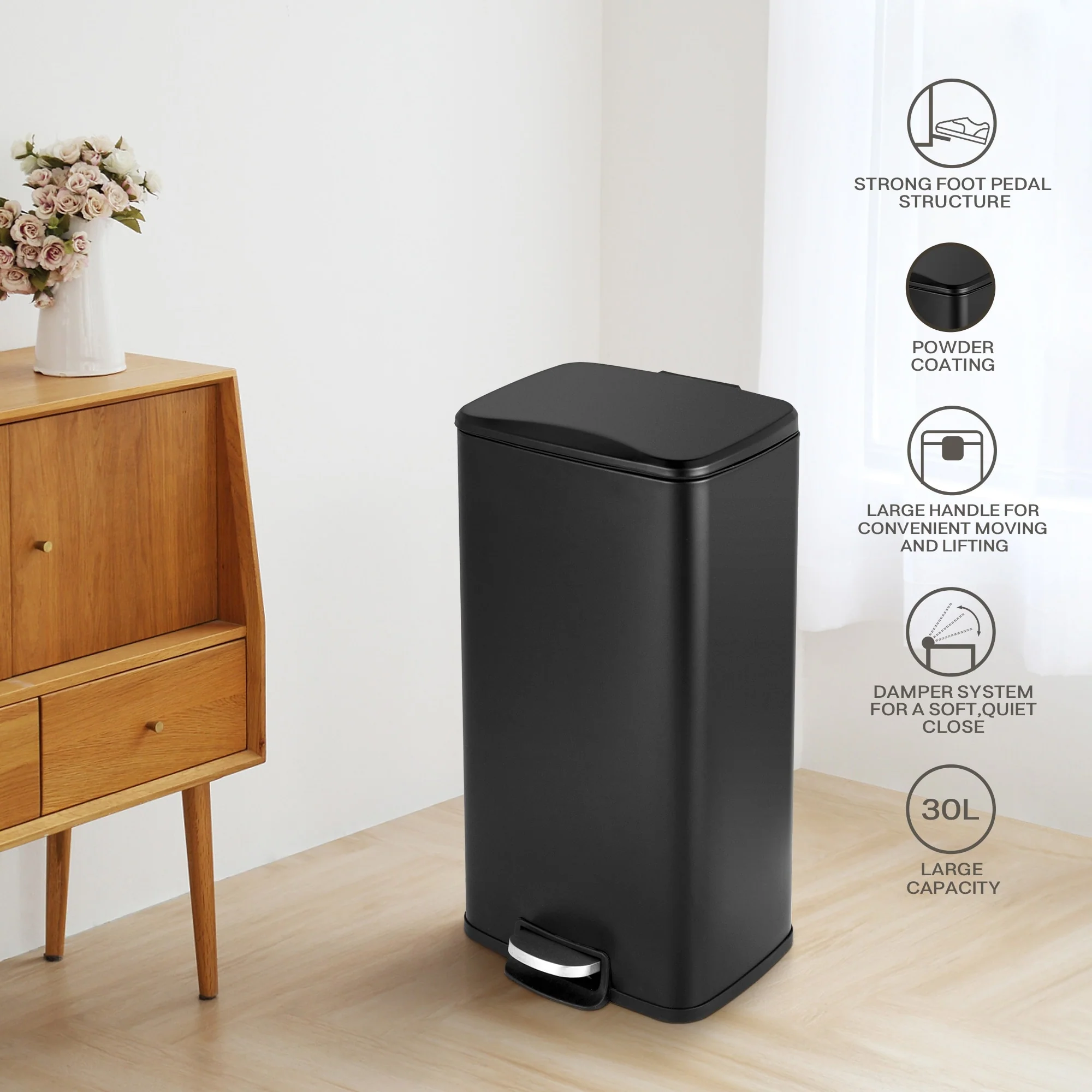 Innovaze 8 Gal./30 Liter Rectangular Matt White step-on Trash Can for kitchen