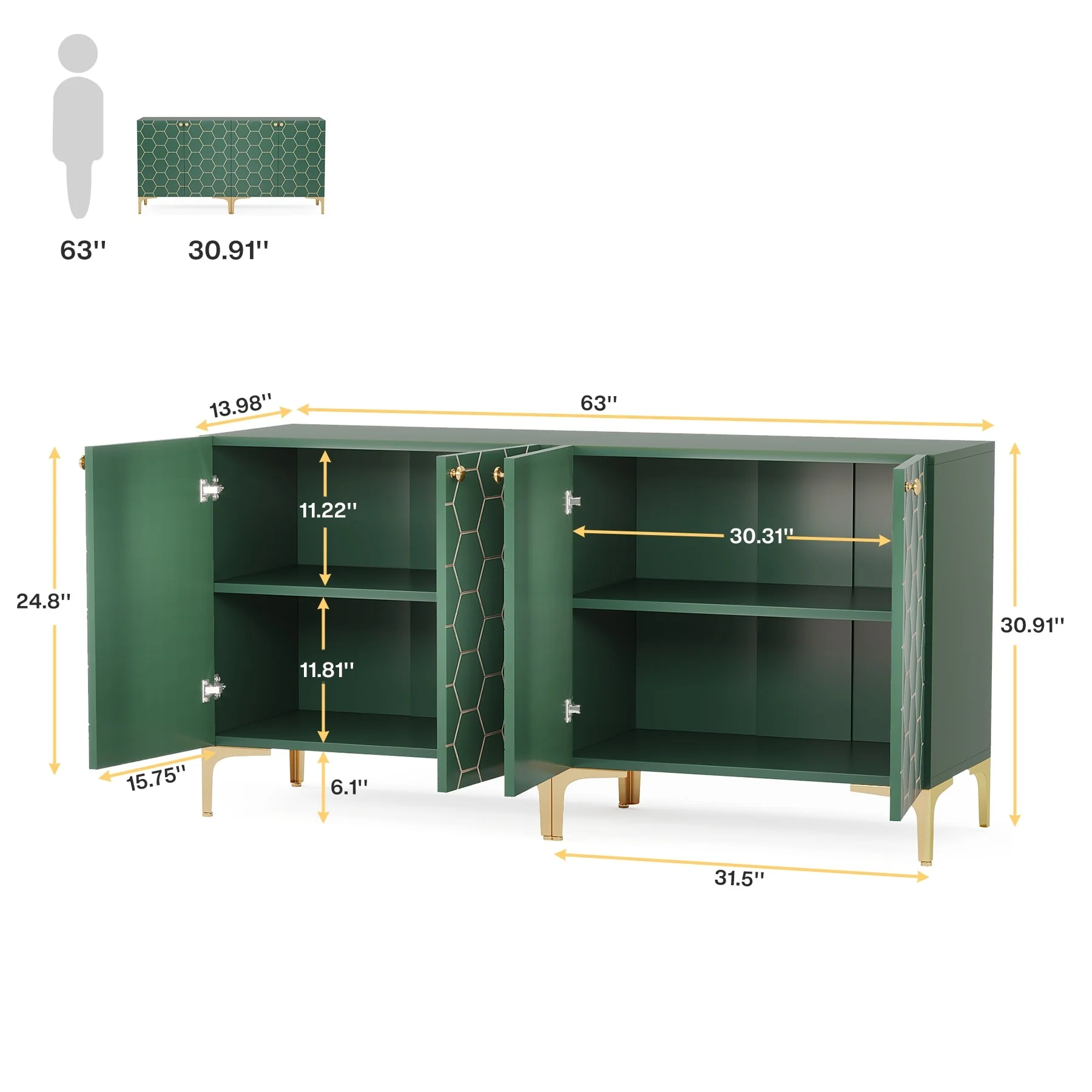 63'' Modern Accent Storage Cabinet with Metal Legs for Living Room Bedroom Kitchen Dining Room