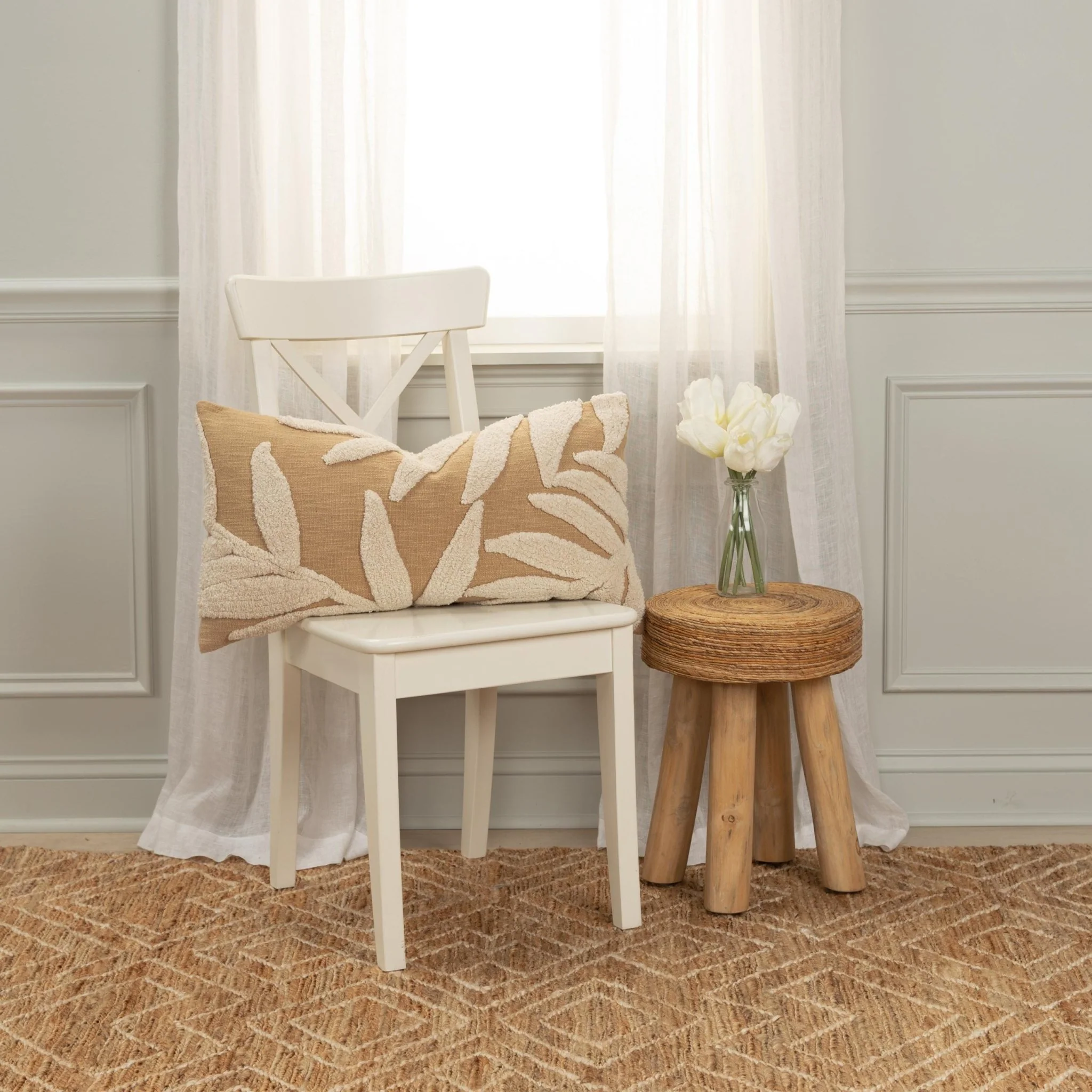 Woven Cotton Botanical Decorative Throw Pillow
