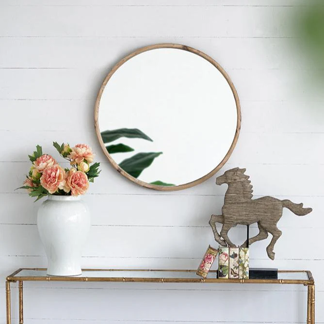 Round Wall Mirror with Wood Frame