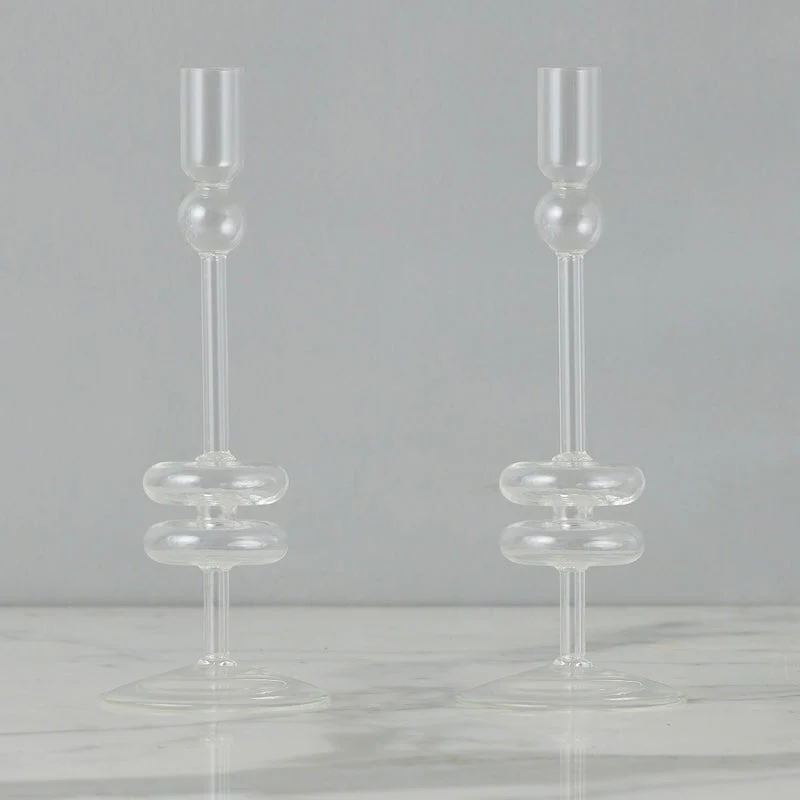 Clear Glass Candlestick, Pair