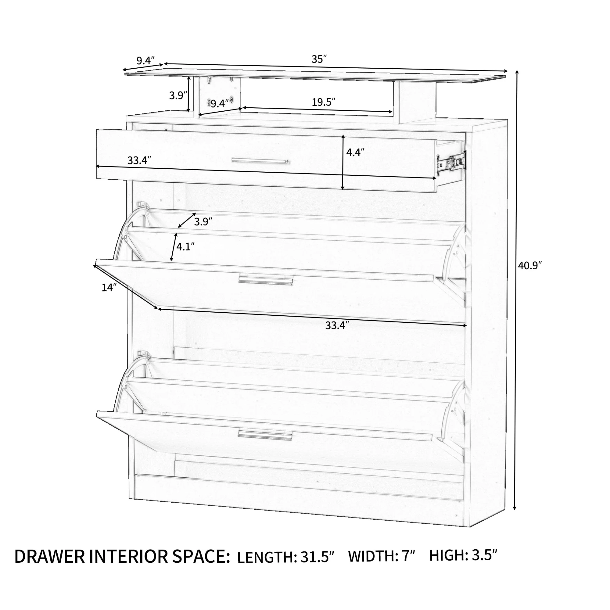 ON-TREND Slim Entryway Organizer with LED Light, two Flip Drawers, and Tempered Glass Top