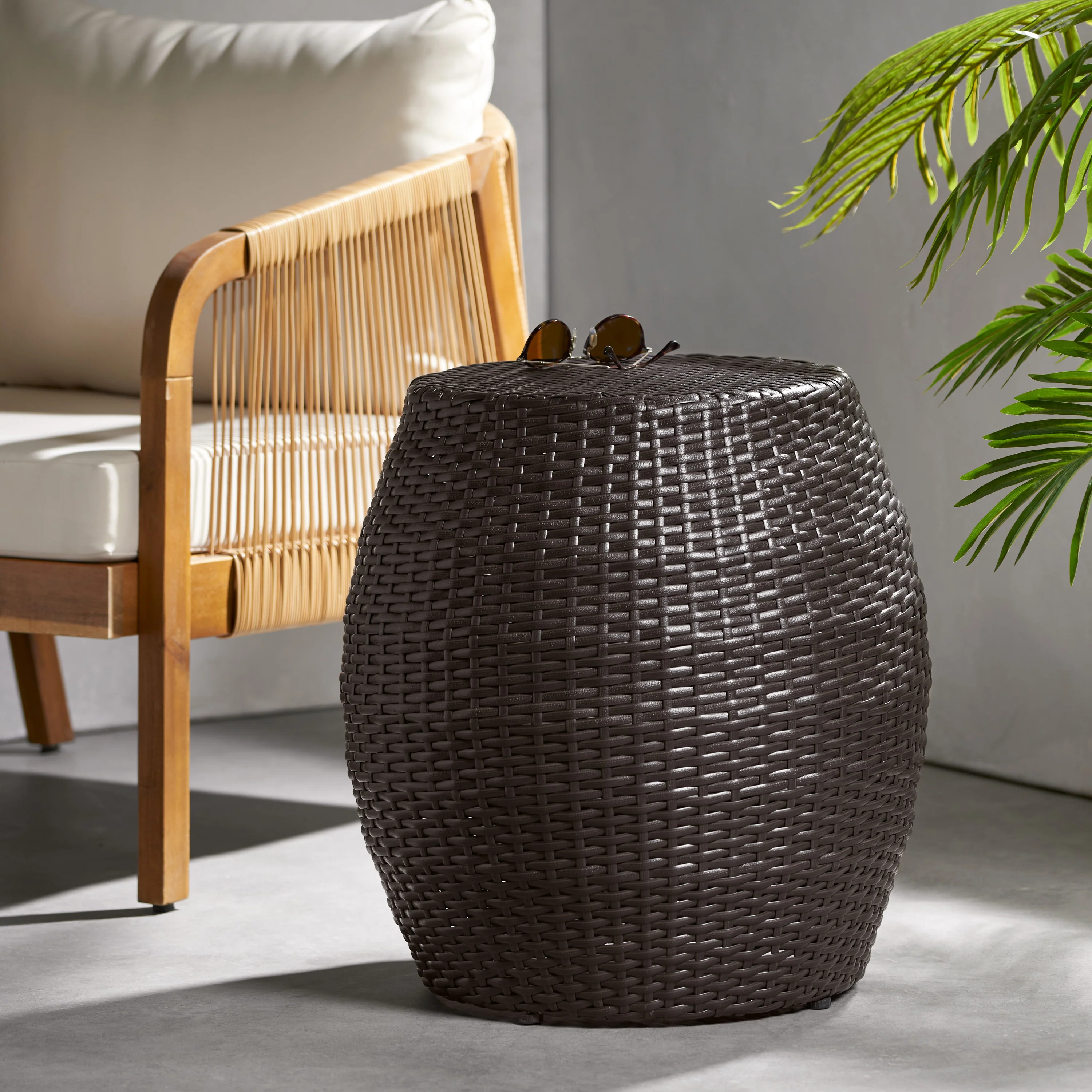 Outdoor Wicker Side Table with Curved Silhouette