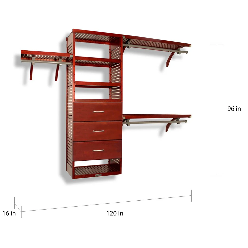 John Louis Home Solid Wood Walk-In Closet System with 3-Drawers Red Mahogany