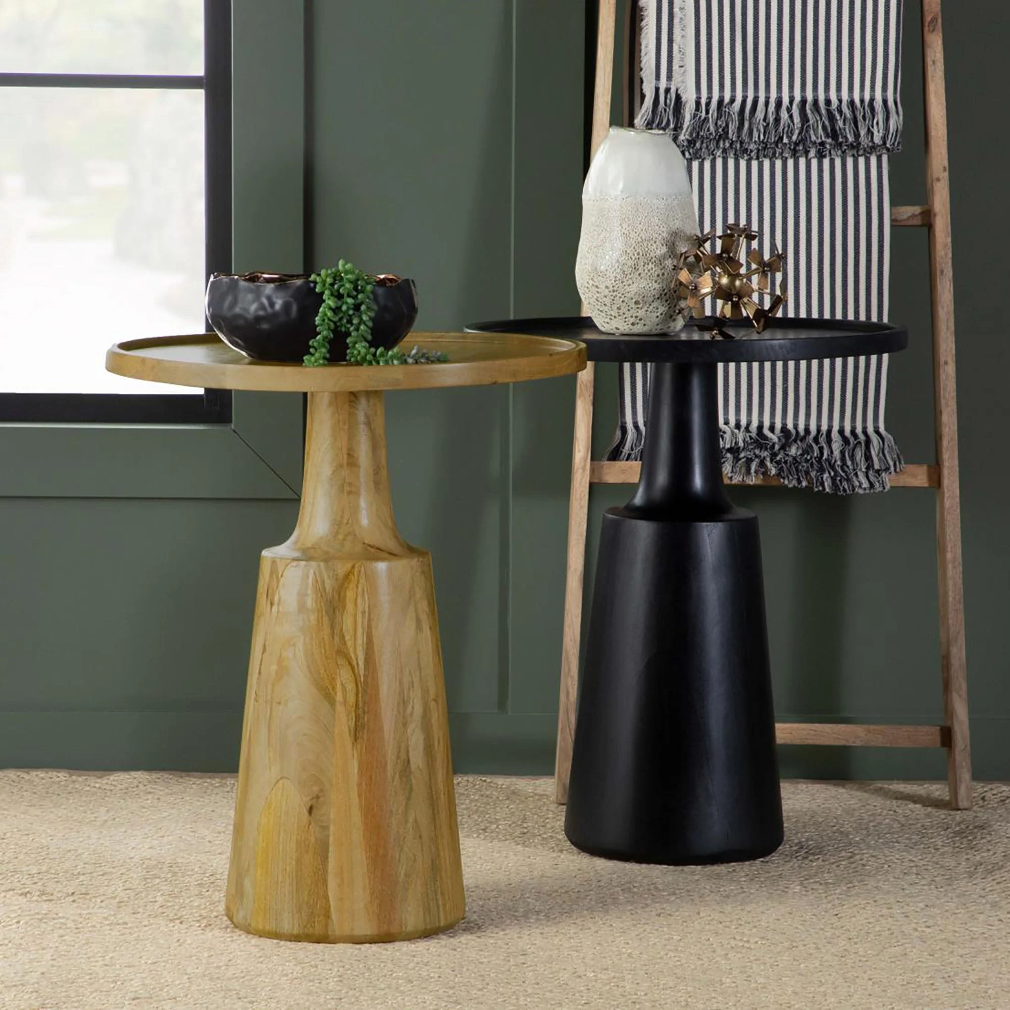 Wood Accent Table with Round Table Top and Pedestal Base