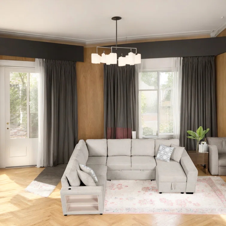 Mutsunori 109'' Chenille U-shaped sectional sofa Square Arms Sofa