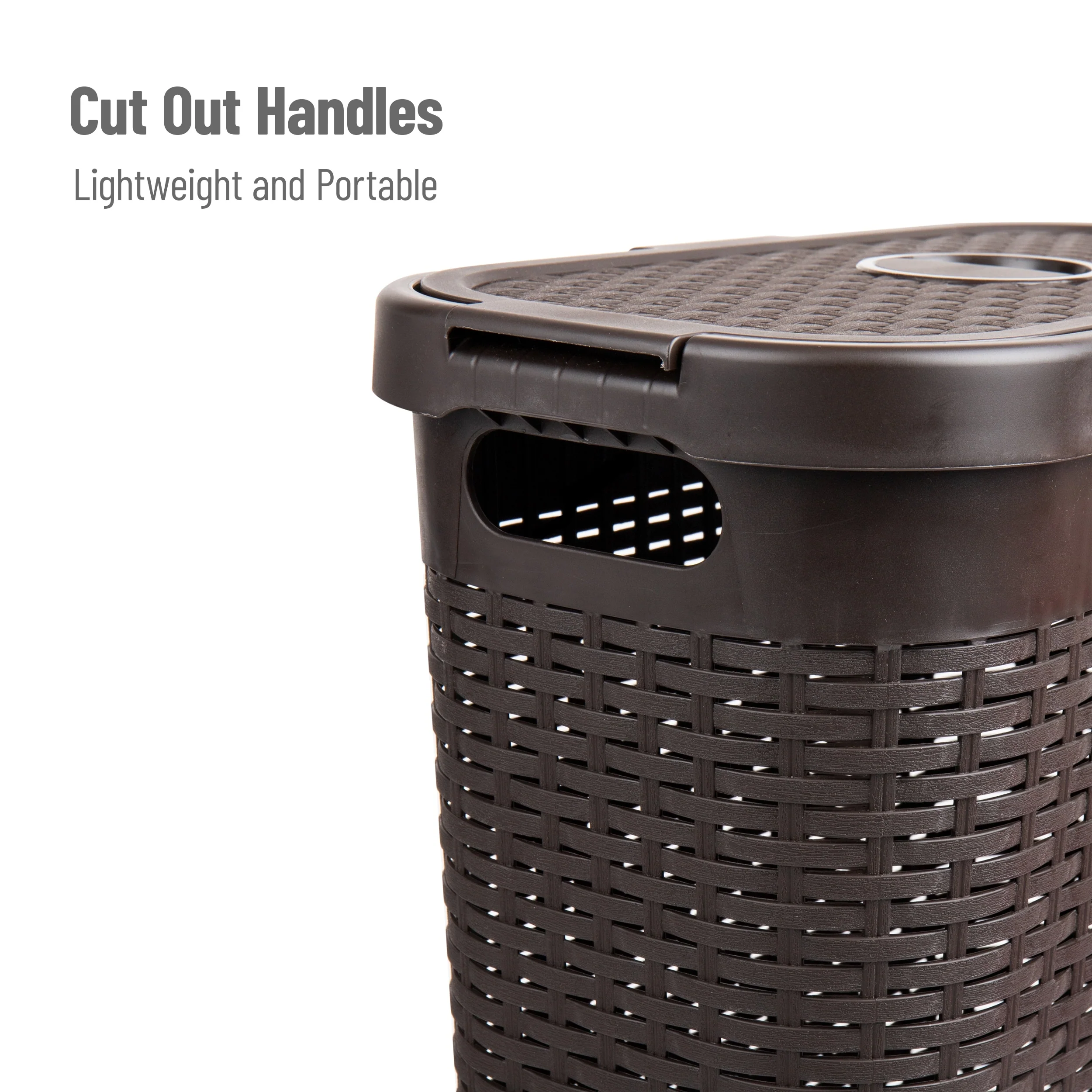 Mind Reader 40L Slim Laundry Hamper, Clothes Basket, Lid, Wicker Design, Plastic, 18