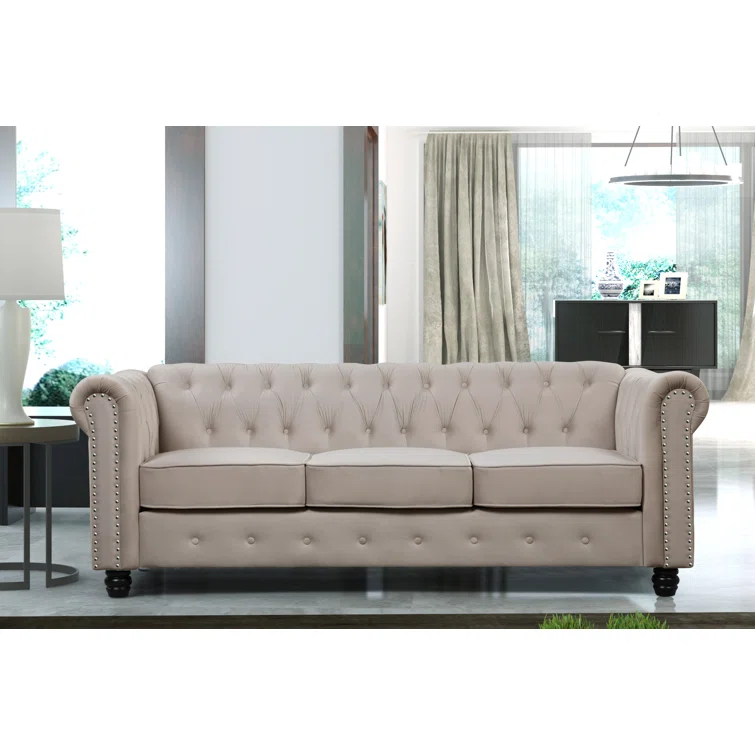 Neillsville 81" Linen Rolled Arm Chesterfield Sofa