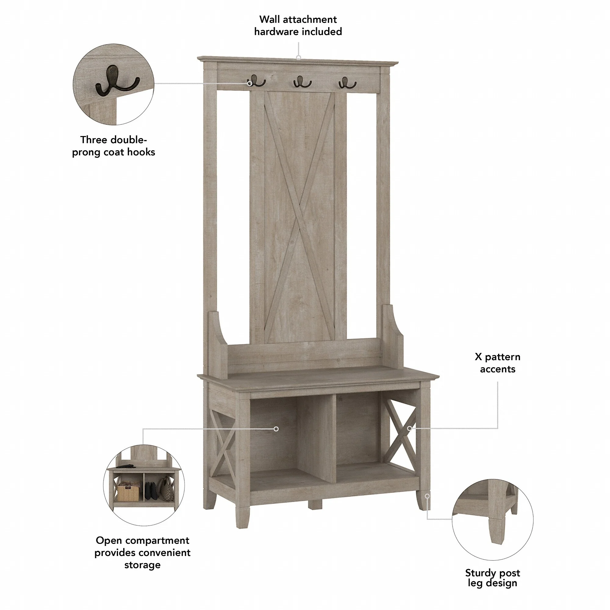Key West Hall Tree with Shoe Storage Bench by Bush Furniture