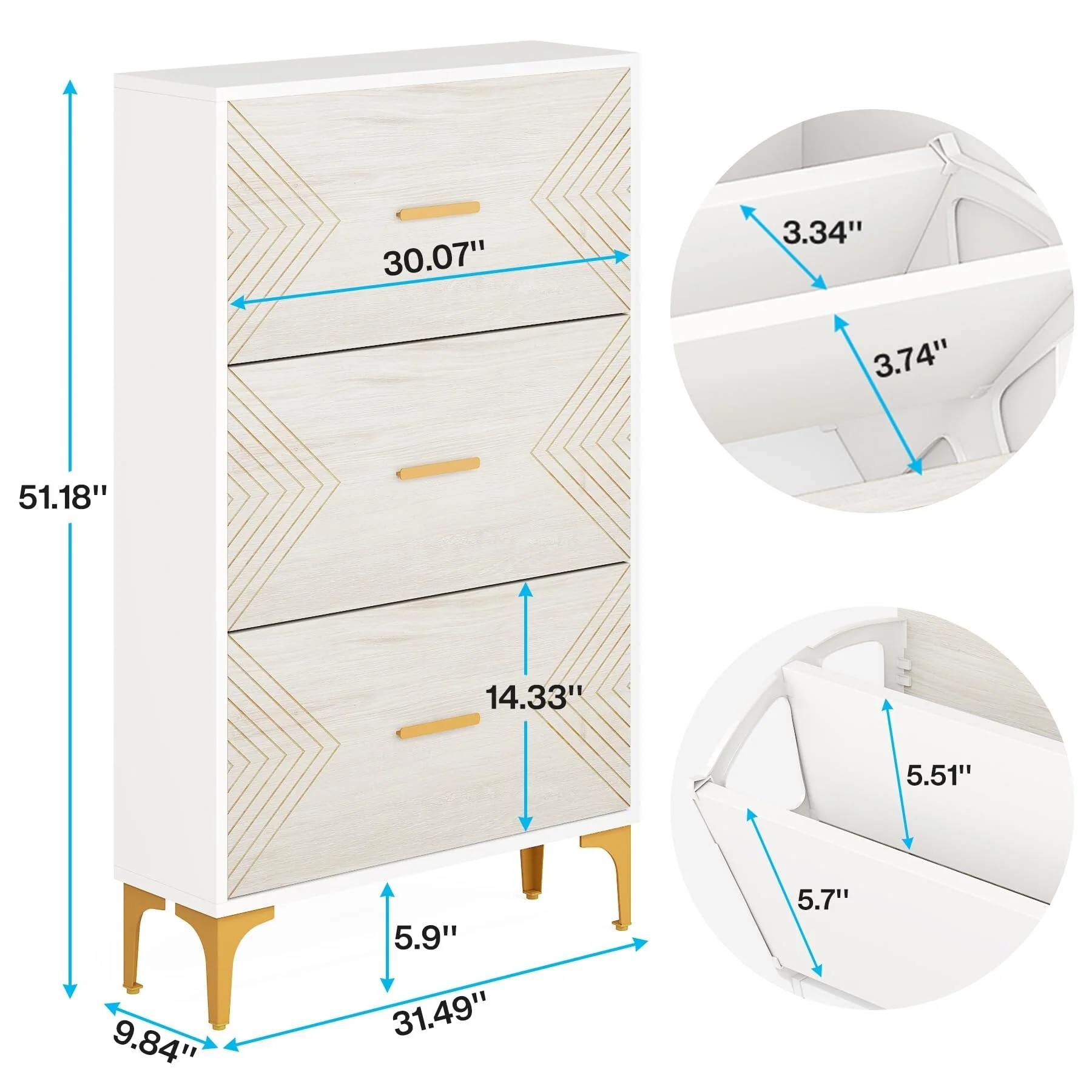 Shoe Cabinet with 3 Flip Drawers for Entryway