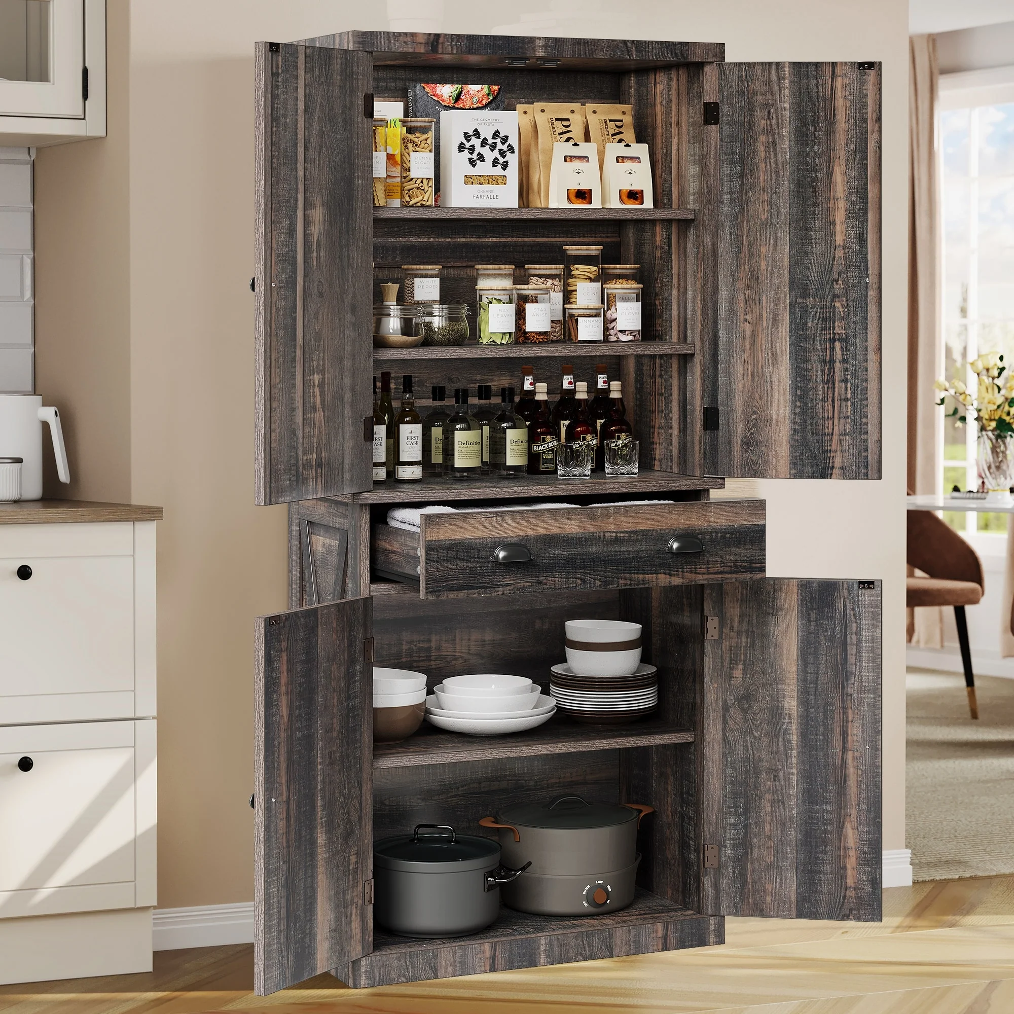 Moasis Farmhouse Traditional Freestanding Kitchen Pantry Storage Cabinet Cupboard