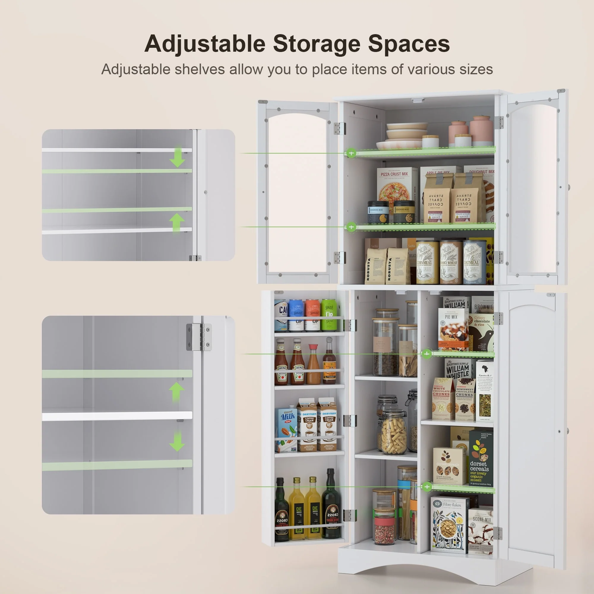 64 inches Tall Kitchen Storage Pantry Cabinet with Adjustable Shelves