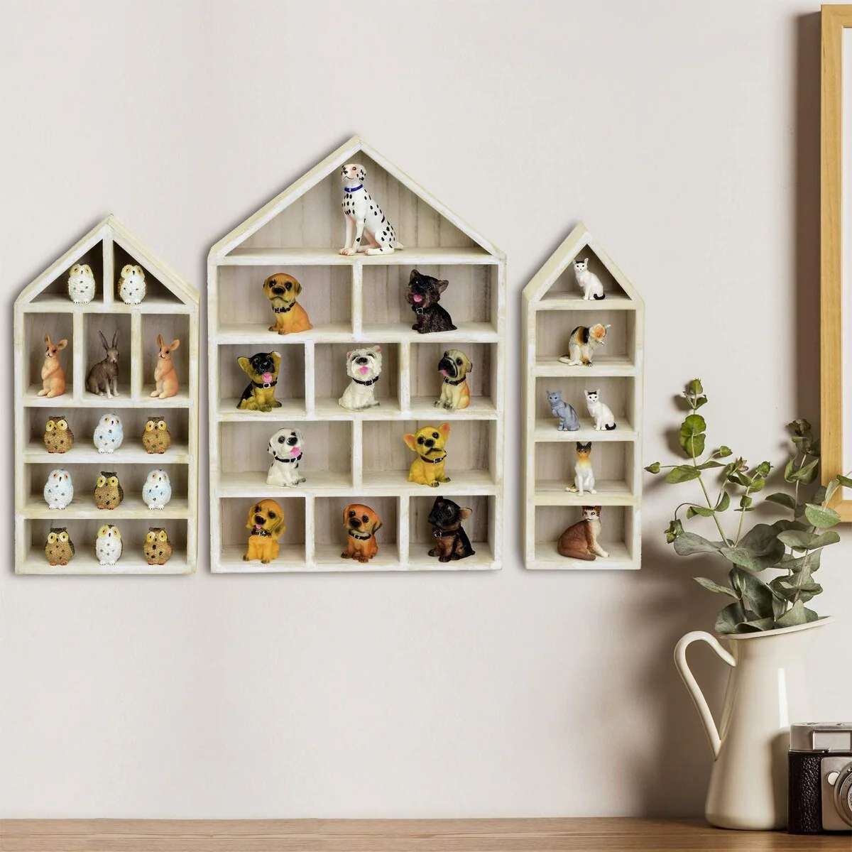 House-Shaped Wooden Shadow Cubby Display Shelf, Set of 3