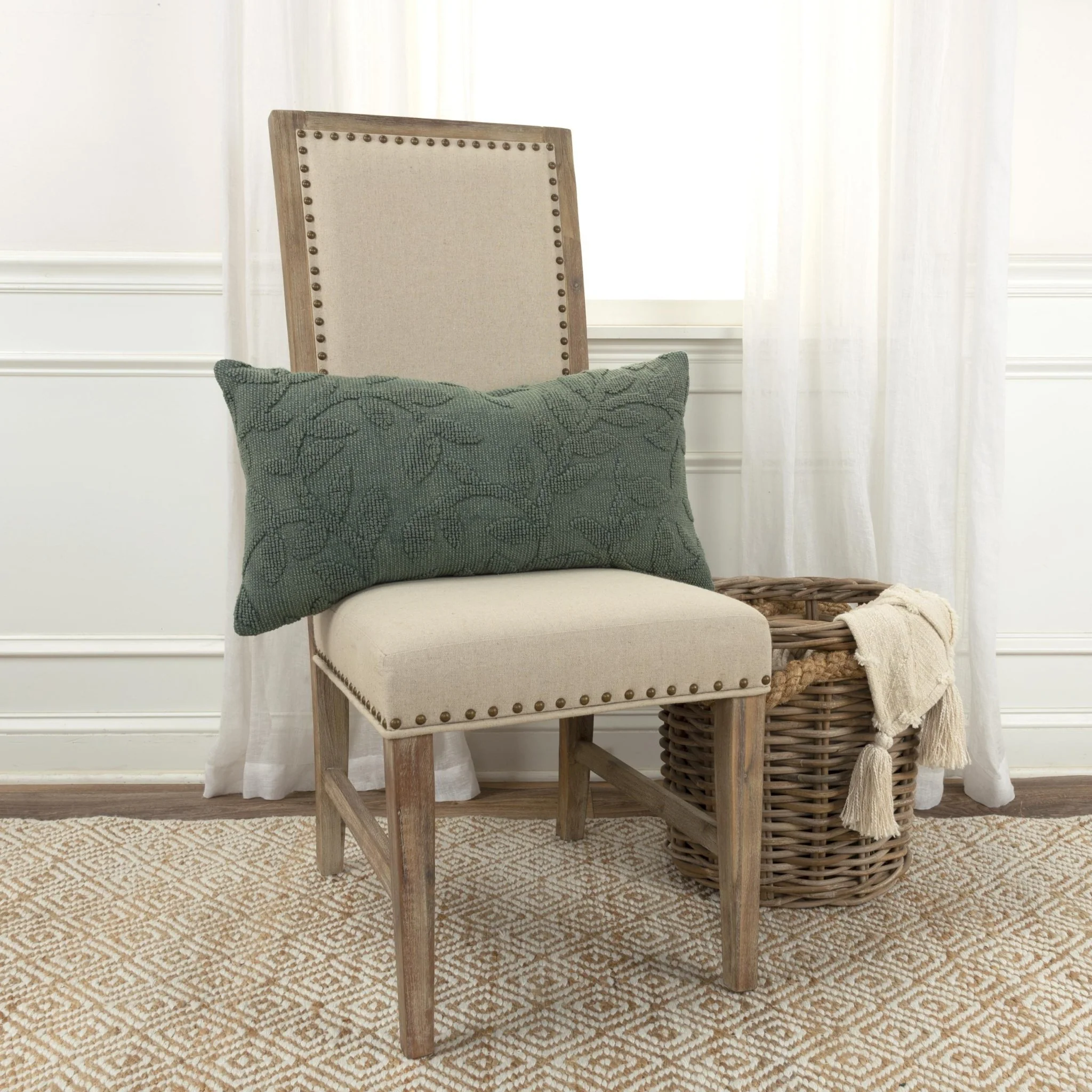 Woven Cotton Botanical Decorative Throw Pillow