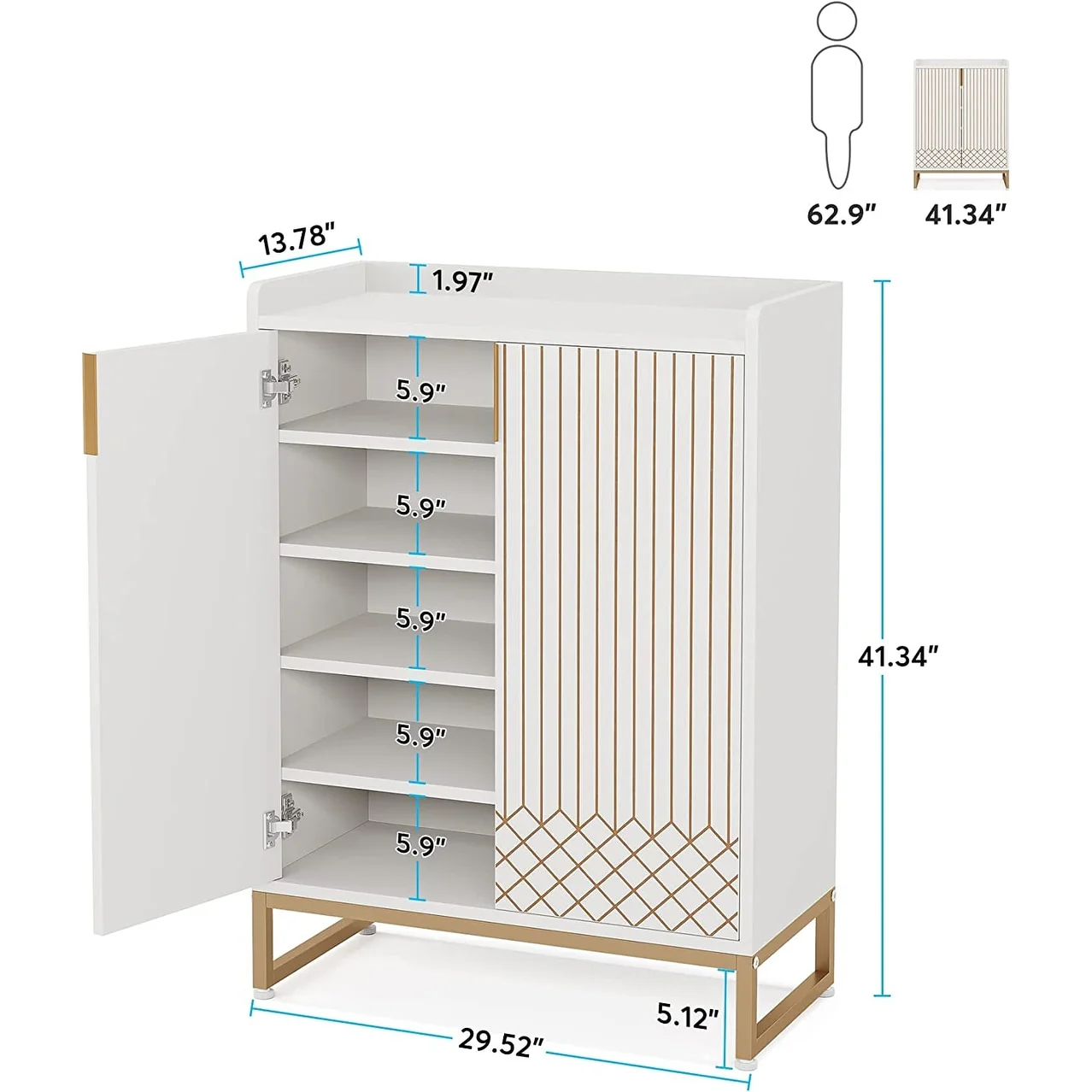 Sturdy 5-Tier Wood Shoe Cabinet with Doors for Entryway Hallway