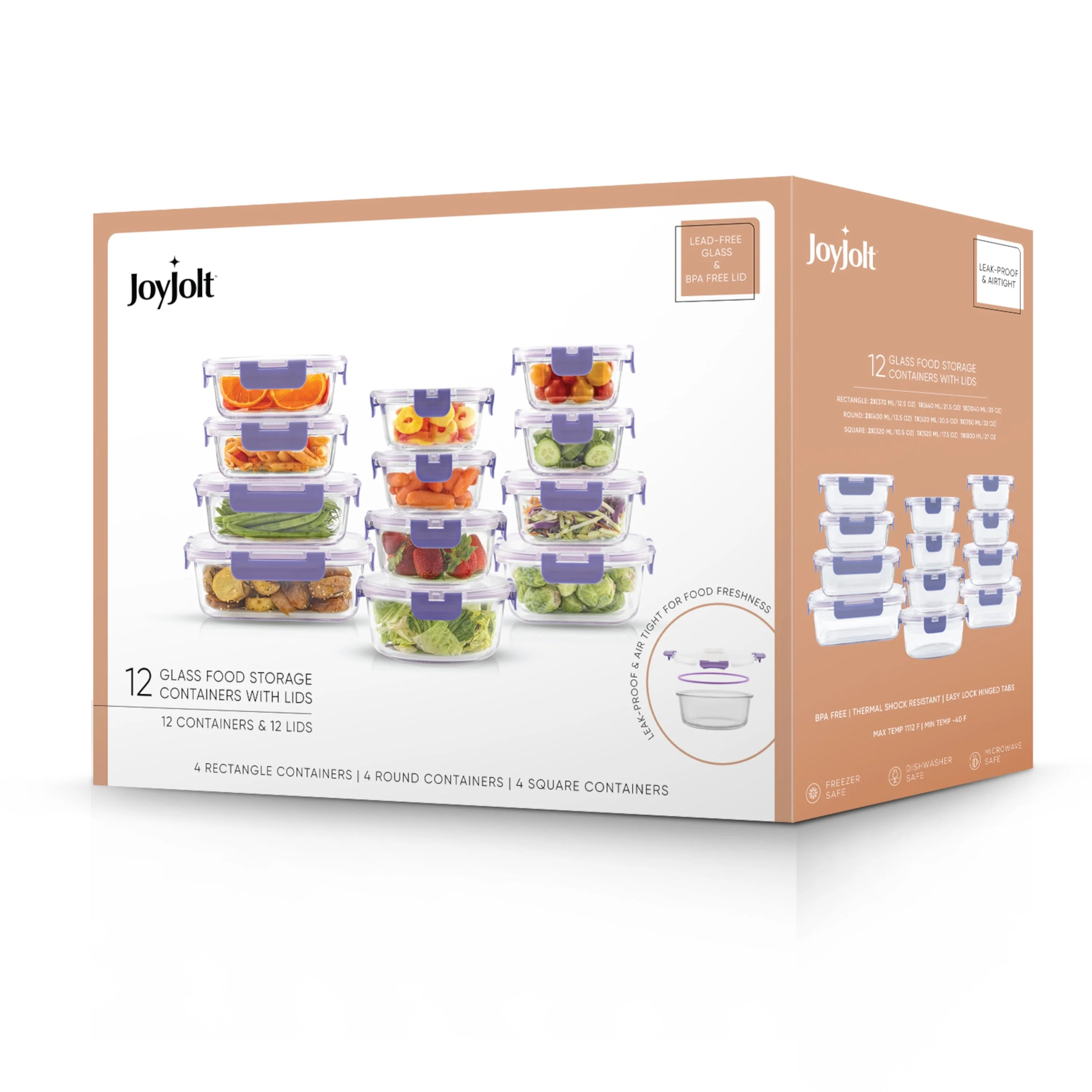 JoyFul 24 Piece Glass Food Storage Containers Set with Airtight Lids