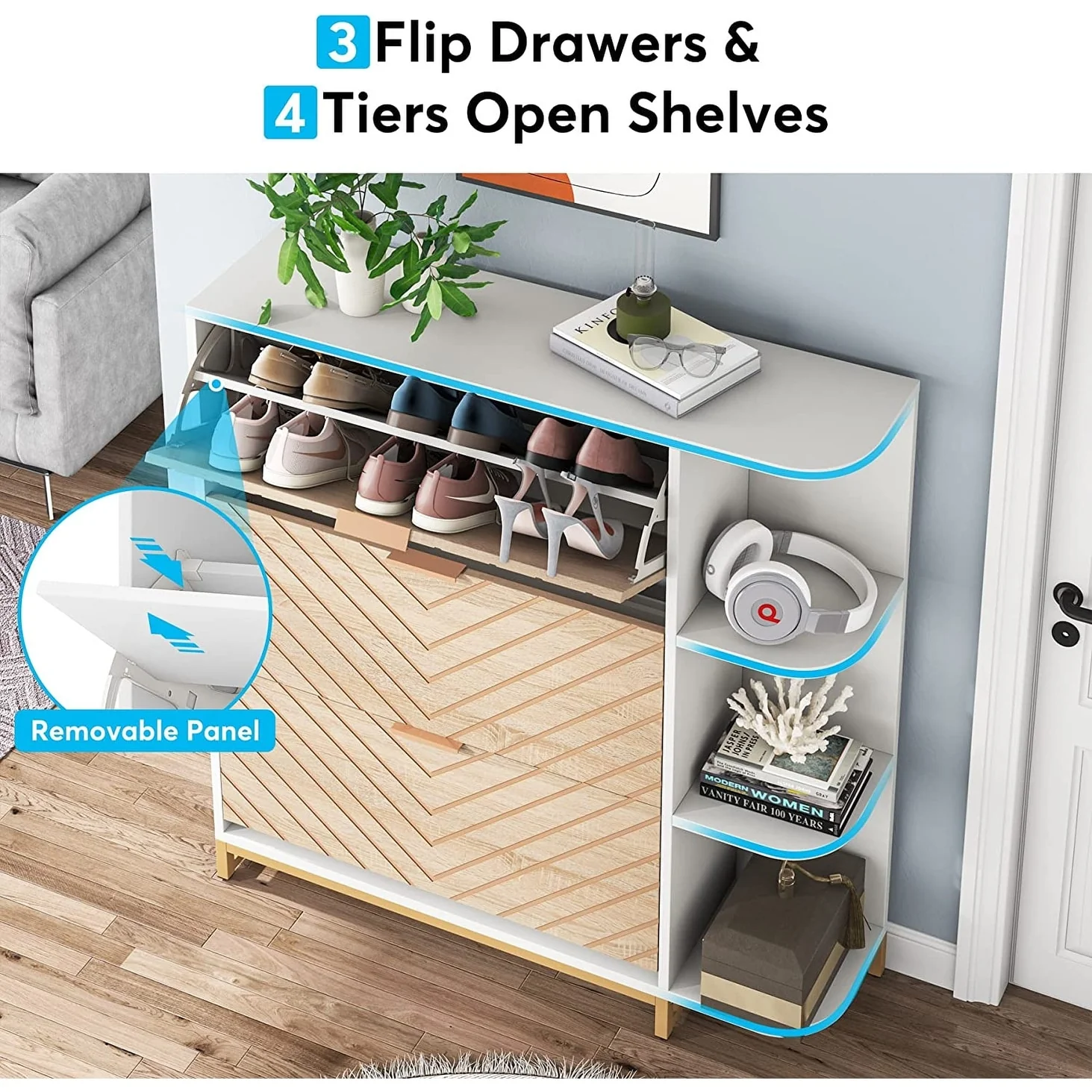 Shoe Cabinet, 24 Pair Shoes Storage Cabinet with Doors and Shelves