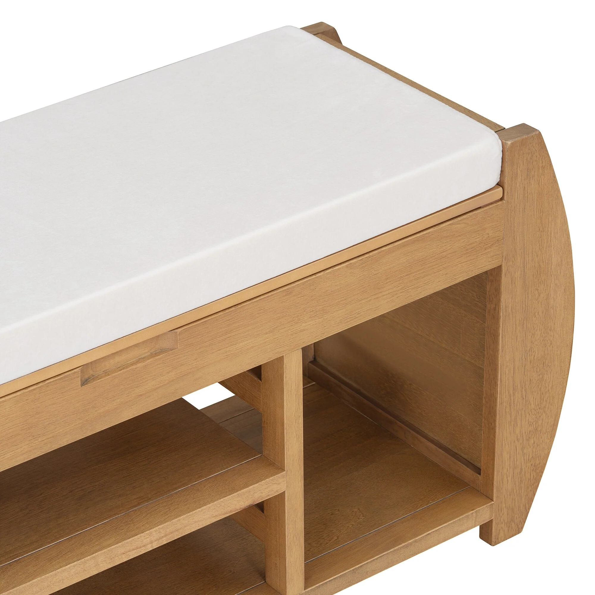 Multifunctional Storage Bench with Cushion and Curved Side Panel for Entrance and Living Room