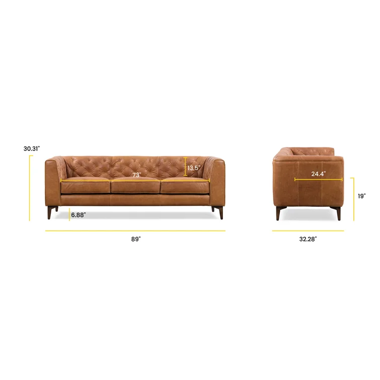 Peale 89'' Full-Grain Genuine Italian Leather Sofa