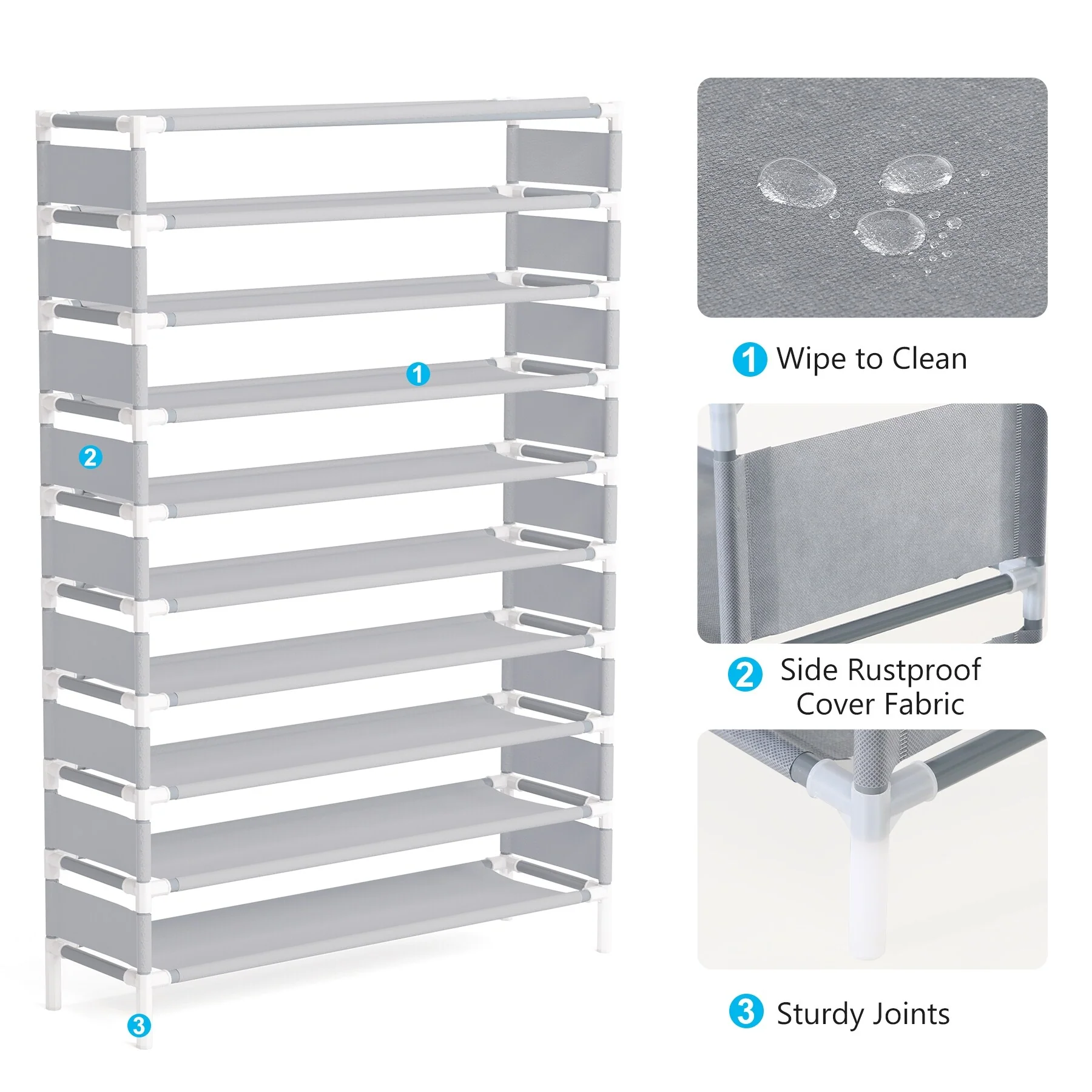 10 Tiers Shoe Rack, Large Capacity Shoe Organizer, Shoe Shelf for 50 Pair - 10-tier
