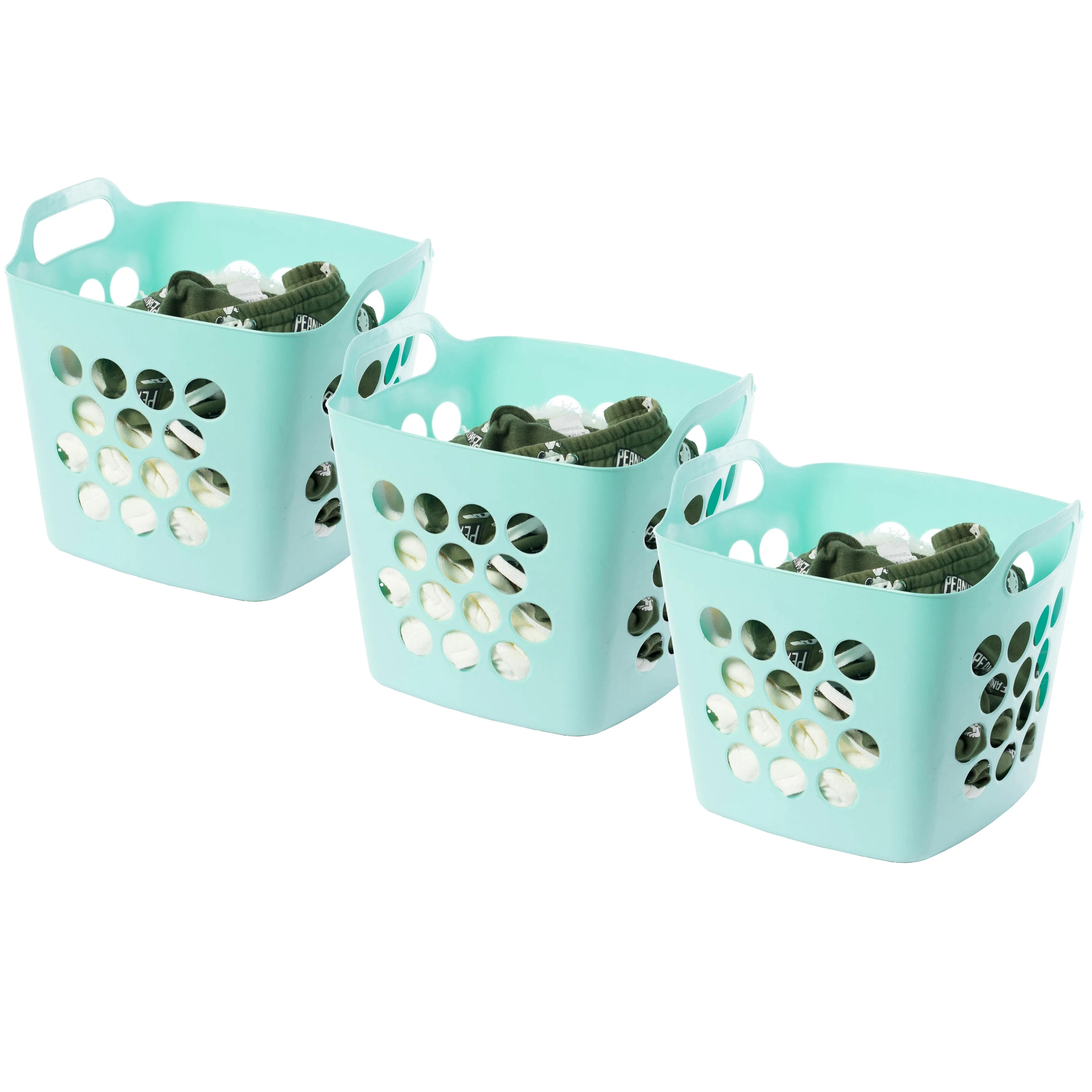 Flexible Plastic Laundry Basket - Square Storage Hamper with Side Handles for Easy Carrying - 28 Litter