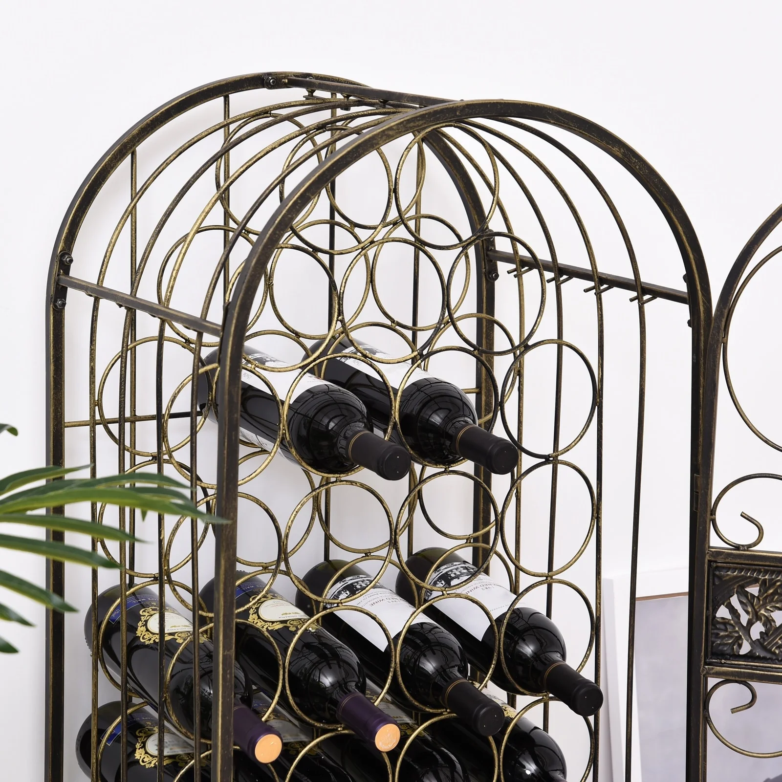 HOMCOM 45 Bottle Wrought Iron Wine Rack Jail with Lock - Antique Bronze - 17.5*14.25*52