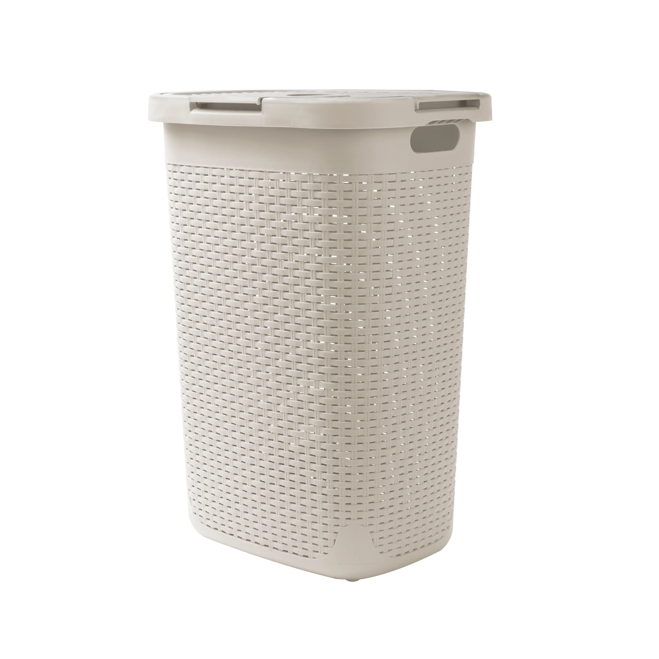 Mind Reader 60L Slim Laundry Hamper, Clothes Basket, Lid, Wicker Design, Plastic, 17.65