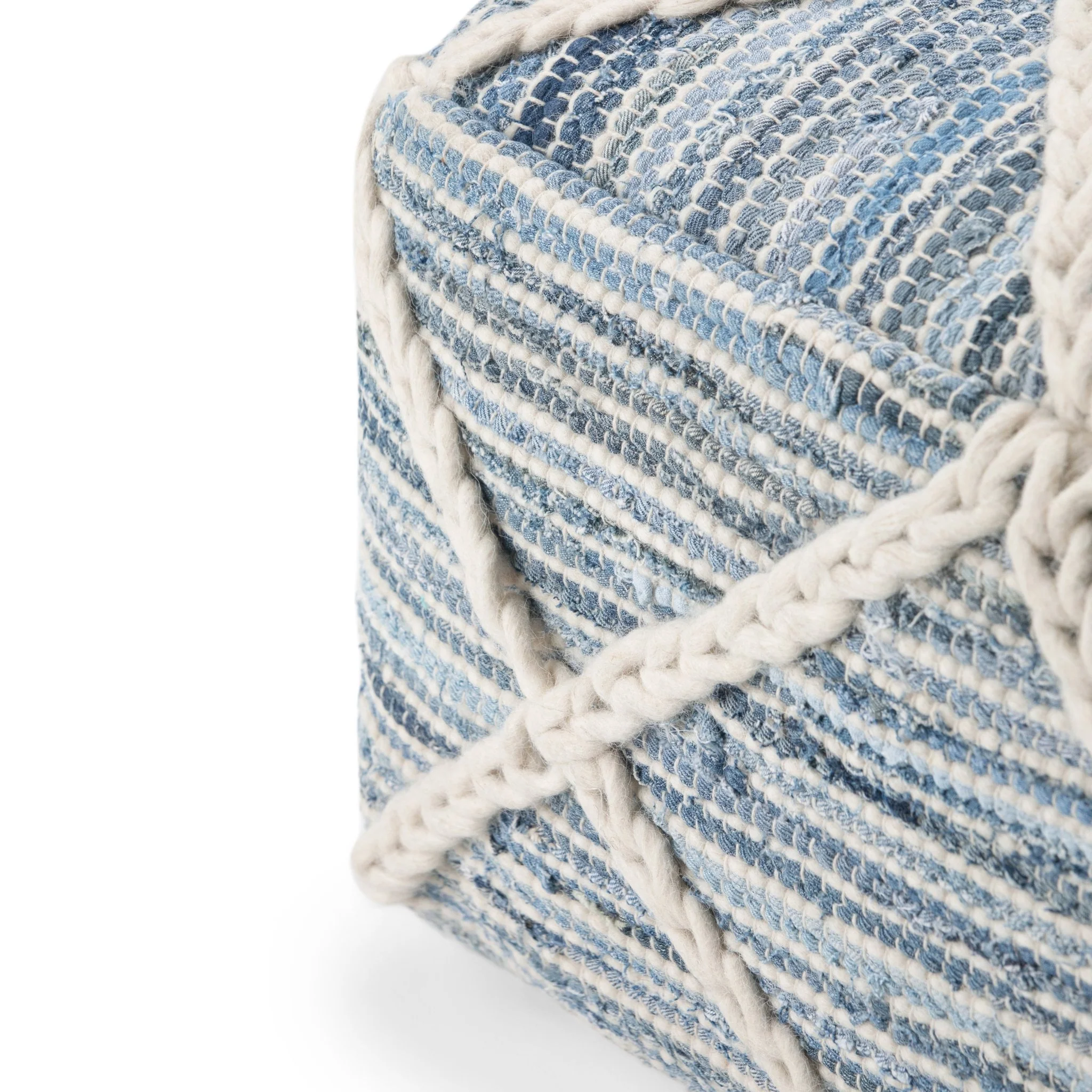 Harmonium Square Pouf with Wool and Cotton Woven Diamond Stitching Pattern