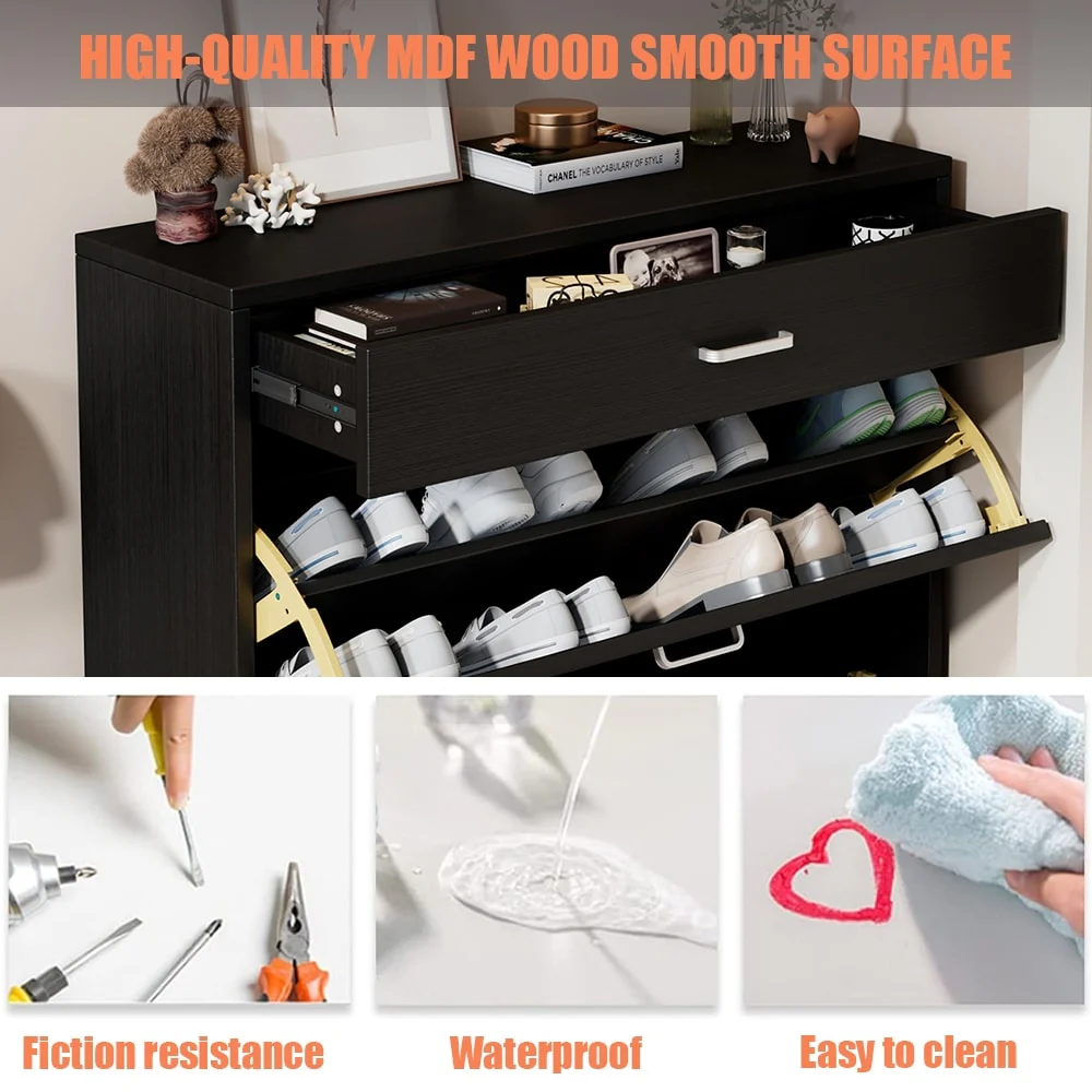 3-Drawer Wood Shoe Storage Cabinet with Removable Panels & 1 Open Shelf
