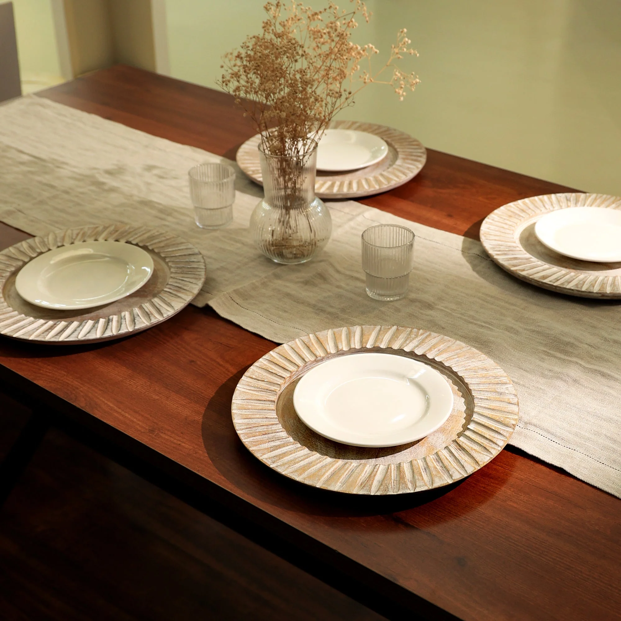 Whitewashed Sunray Handcrafted 13 Wood Charger Plate