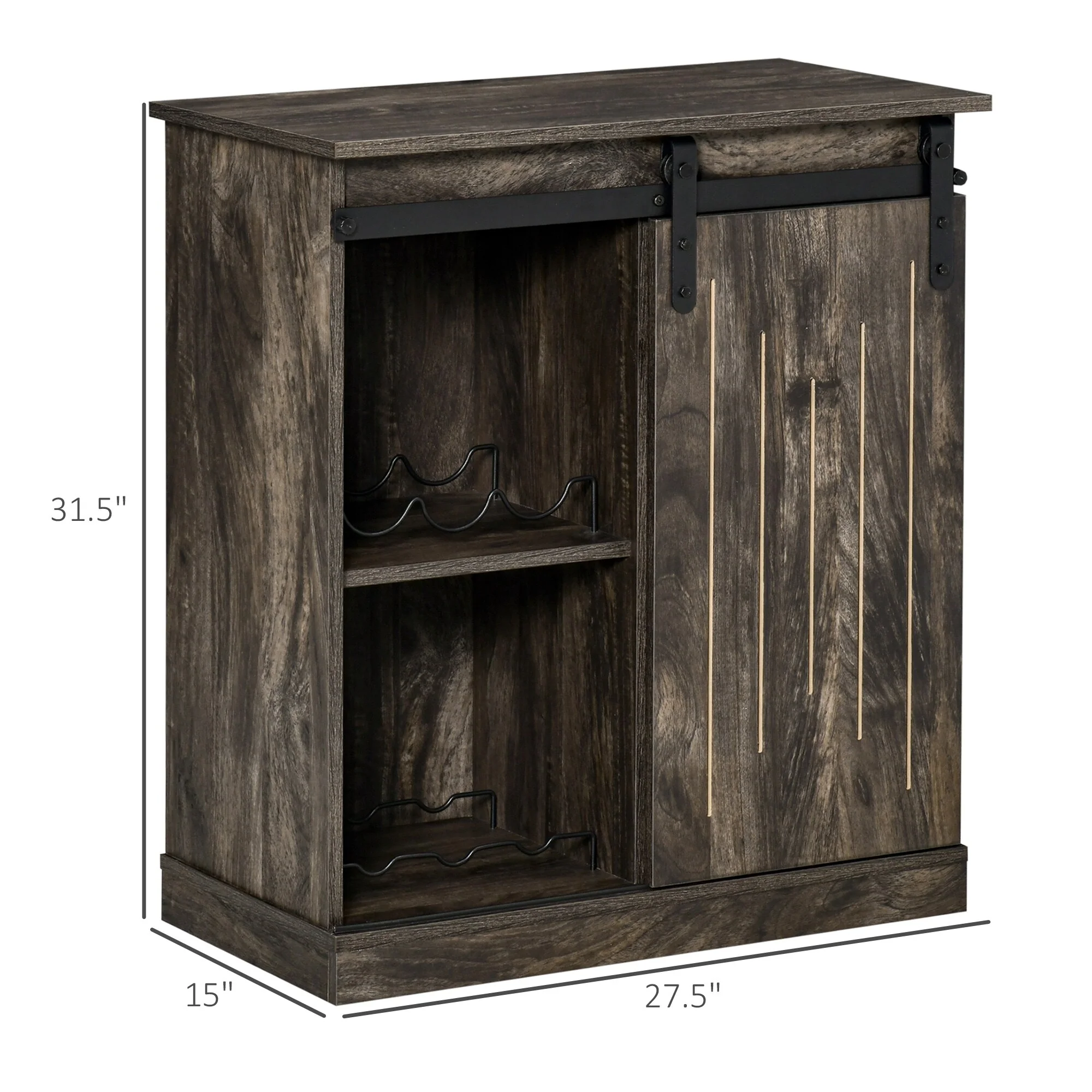 HOMCOM Industrial Sideboard Storage Cabinet, Serving Bar Buffet with Sliding Barn Door and 6-Bottle Wine Rack
