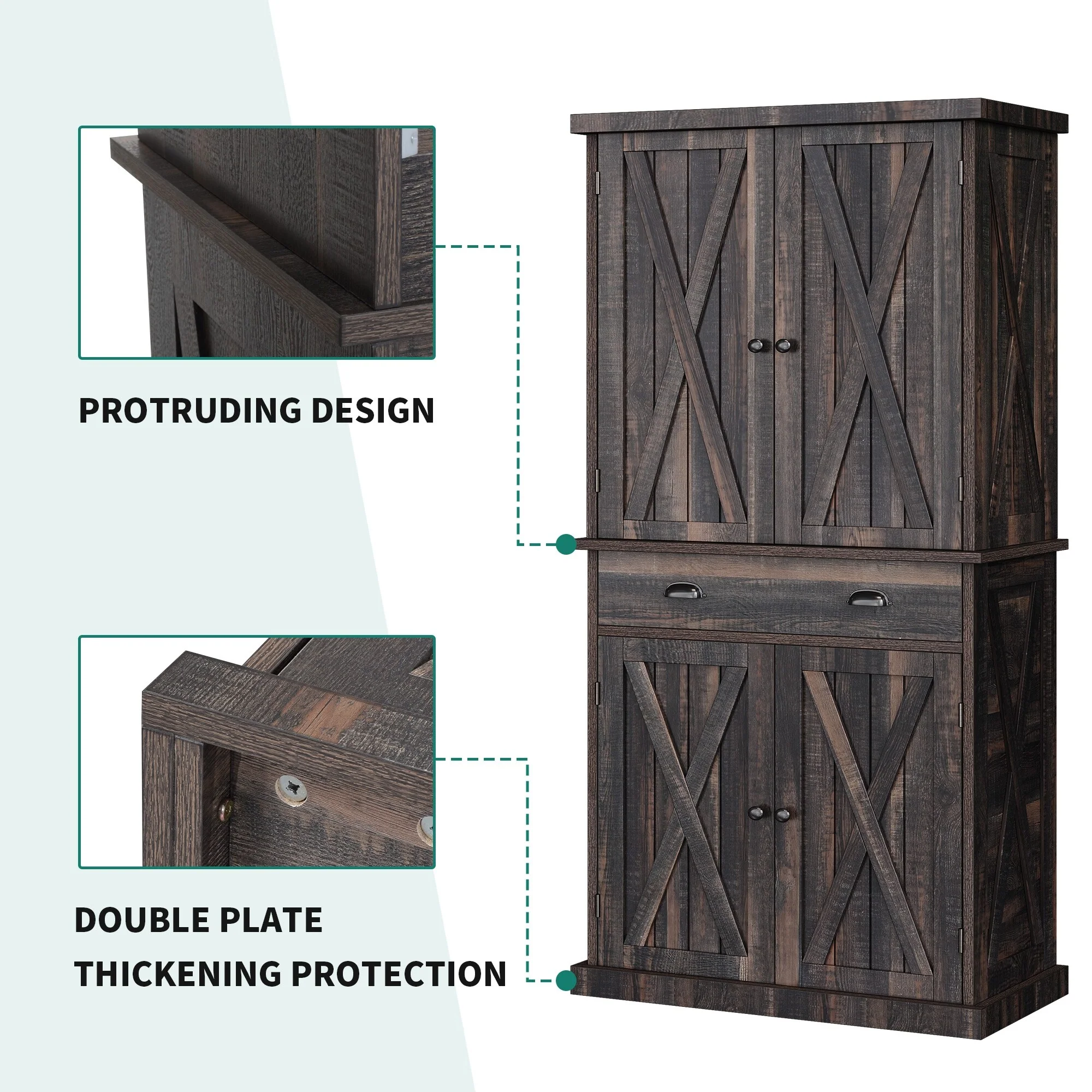 Moasis Farmhouse Traditional Freestanding Kitchen Pantry Storage Cabinet Cupboard