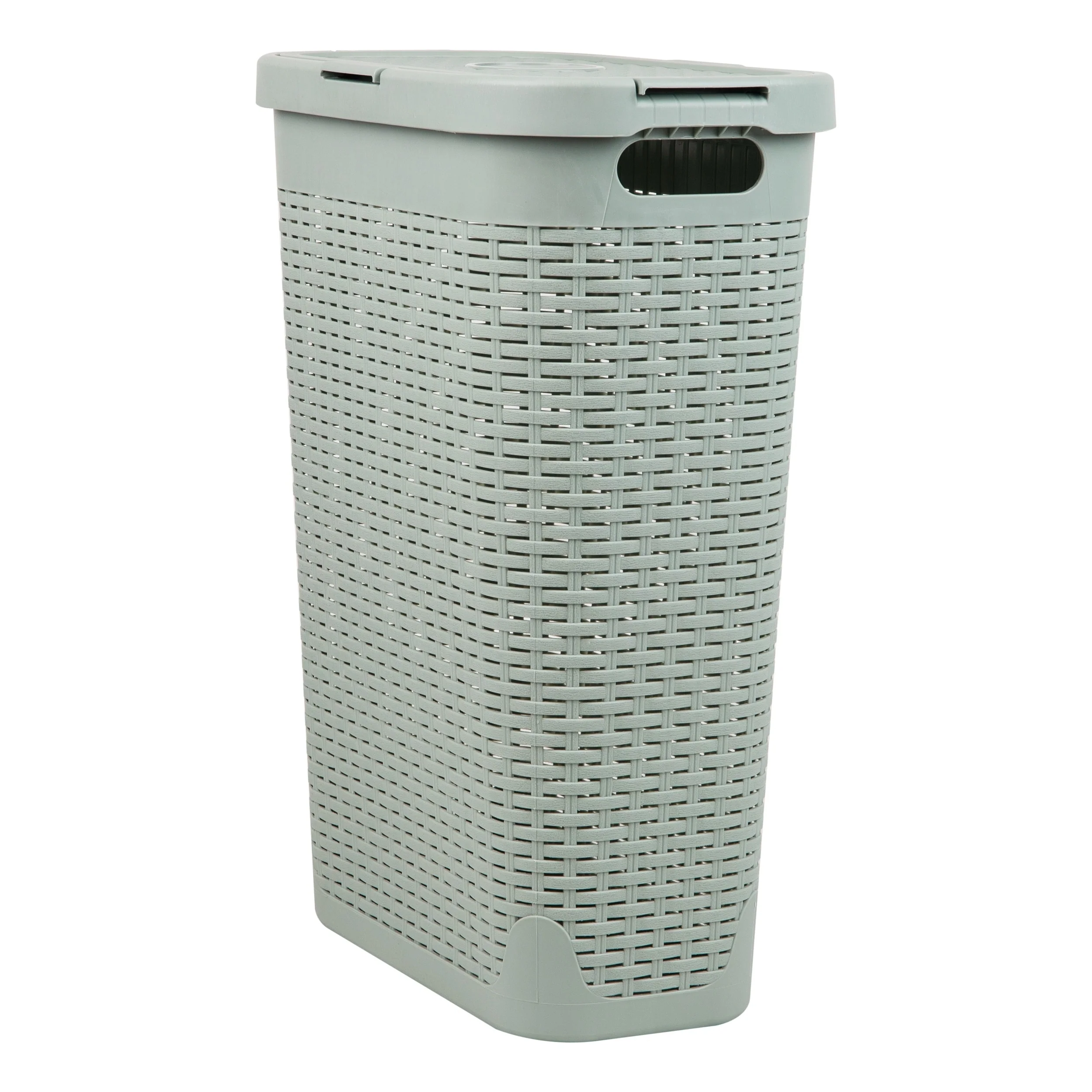 Mind Reader 40L Slim Laundry Hamper, Clothes Basket, Lid, Wicker Design, Plastic, 18