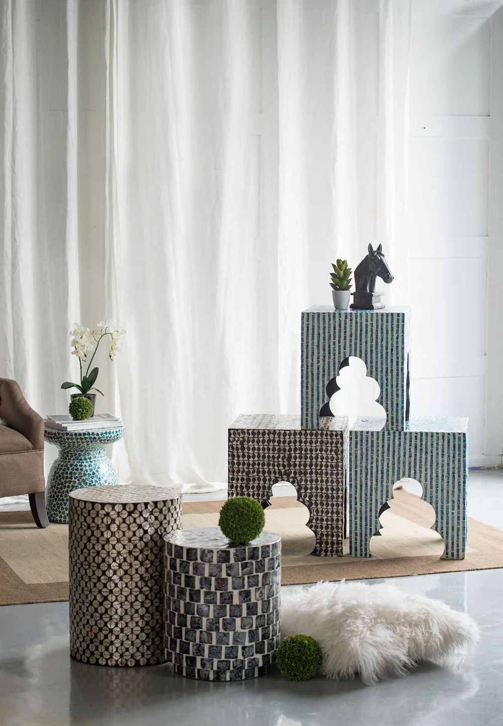 Cylindrical Capiz Side Table