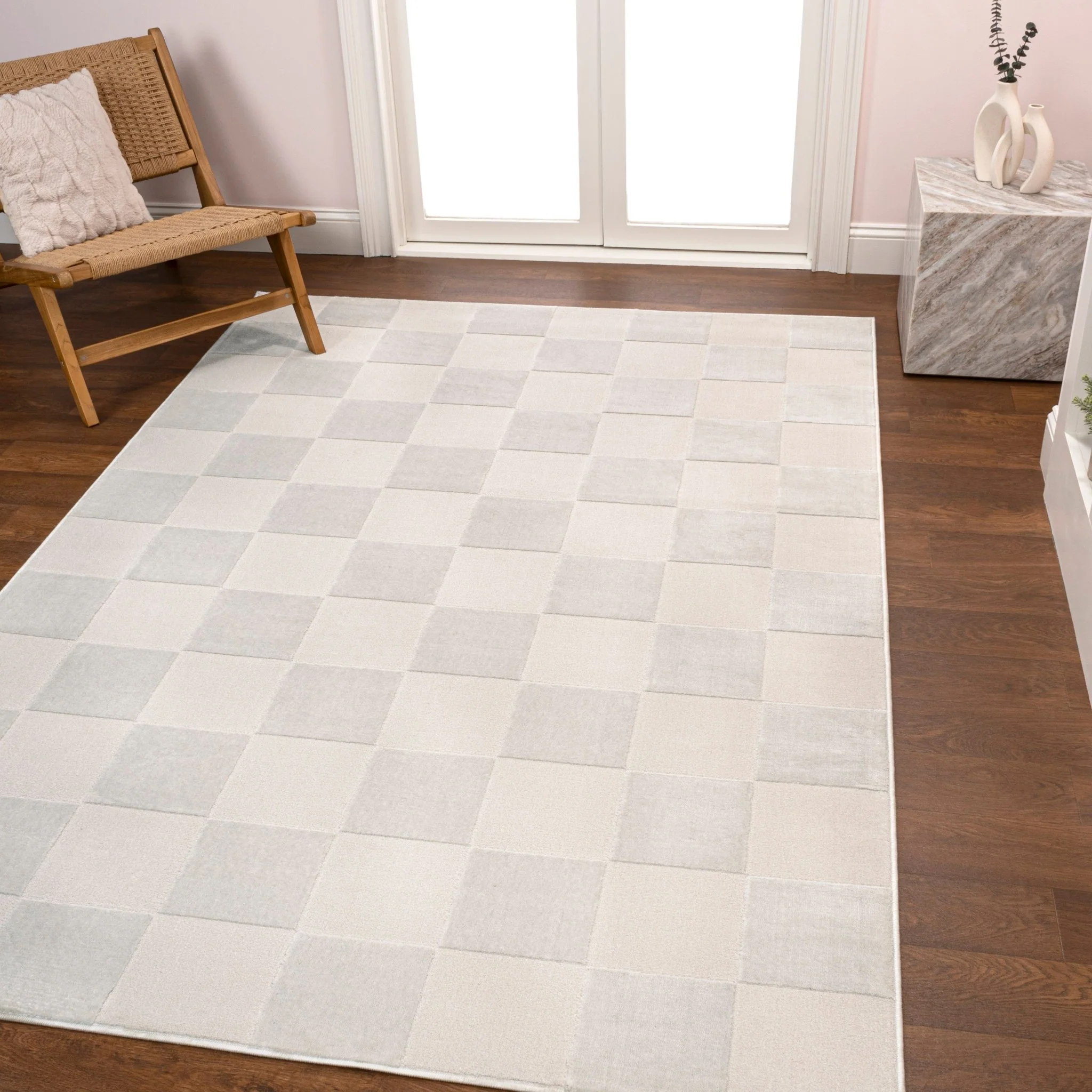 Thea Modern Geometric Checkerboard High-Low Area Rug