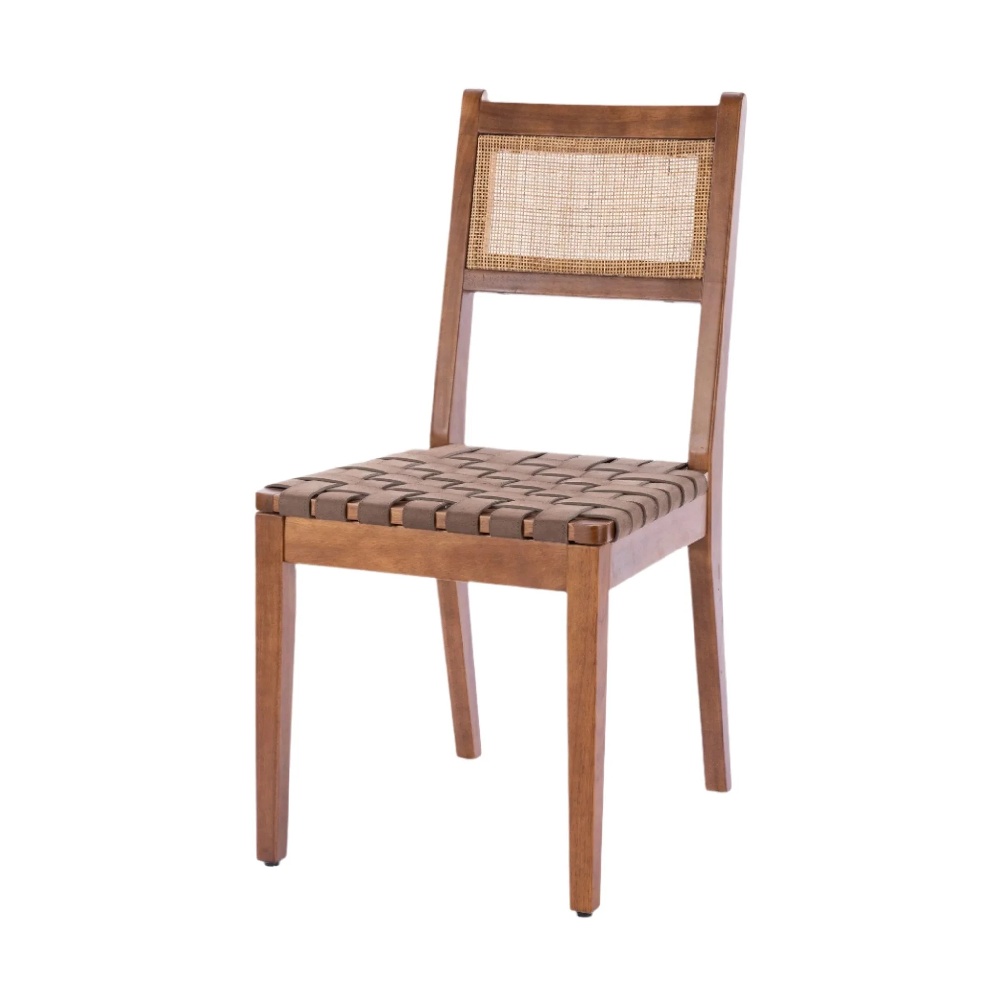 Dining Chair with Rattan Back and Wood Legs, Set of 2