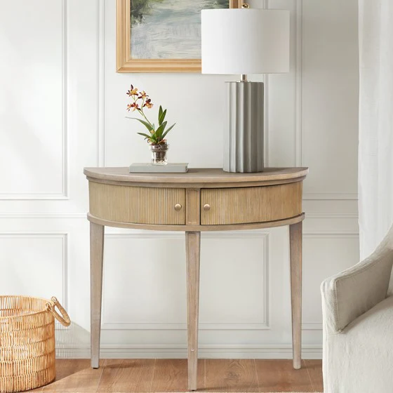 Demilune Console Table with Drawers and Bronze Knobs