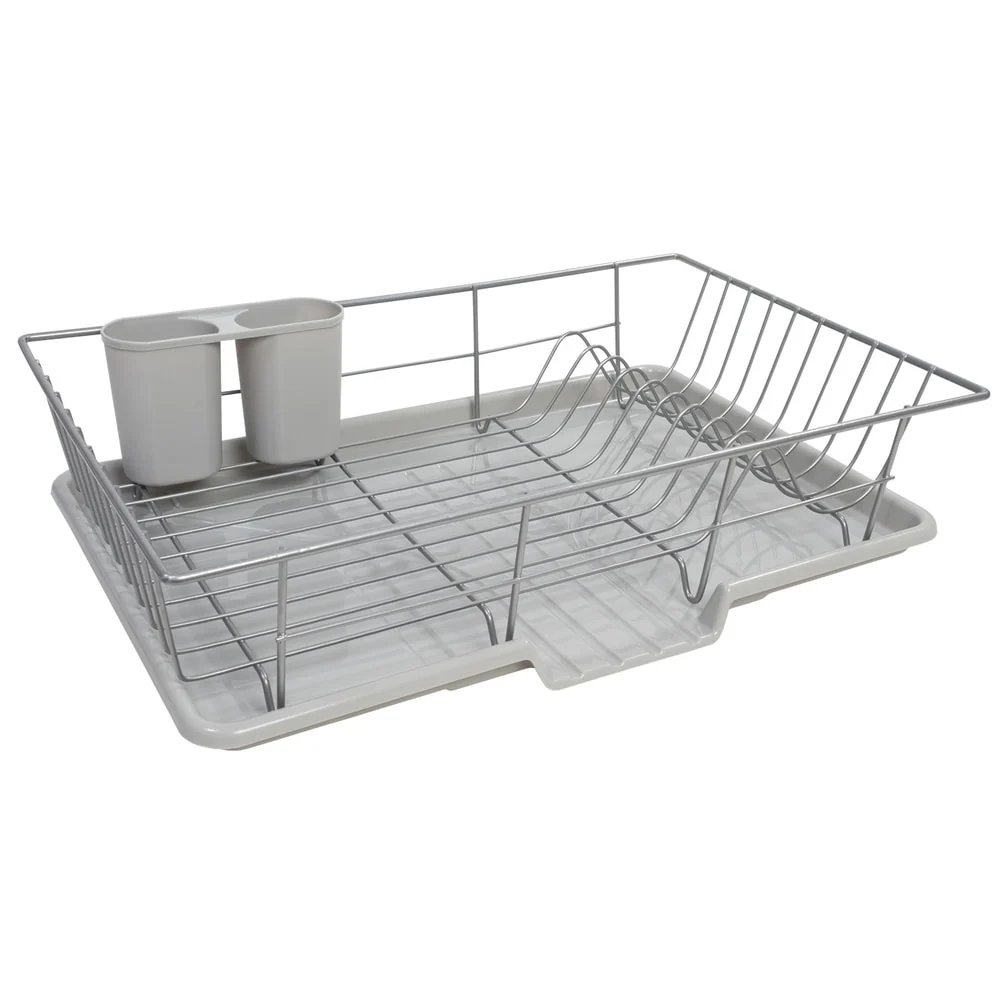 Sweet Home Collection 3-Piece Kitchen Sink Dish Drainer Set Silver