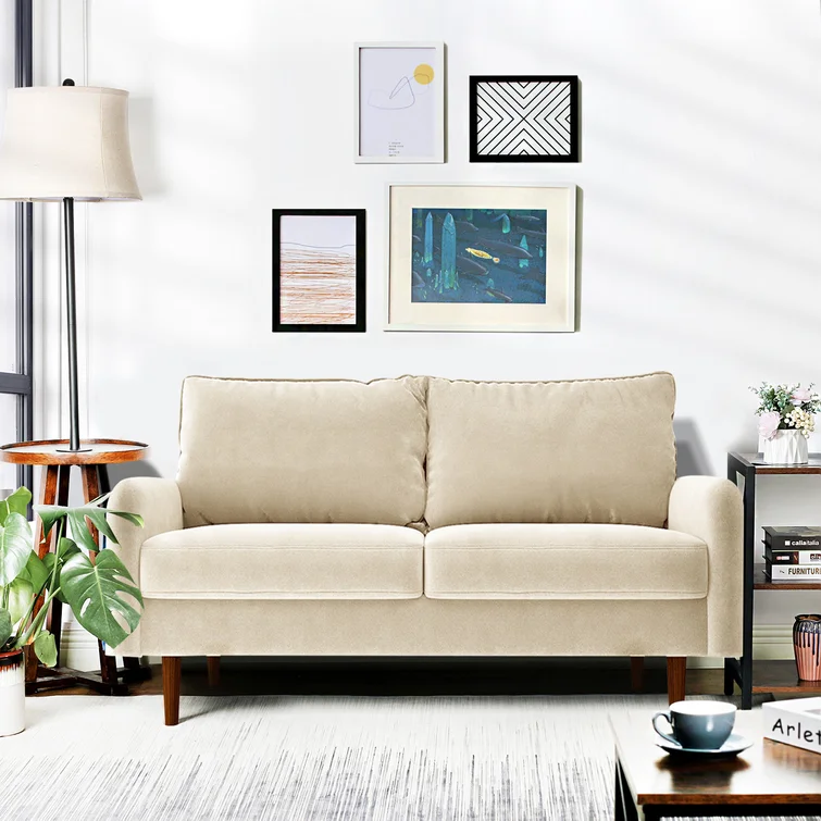 Everly Quinn Hessville Sofa 57.8" Velvet Round Arm Loveseat