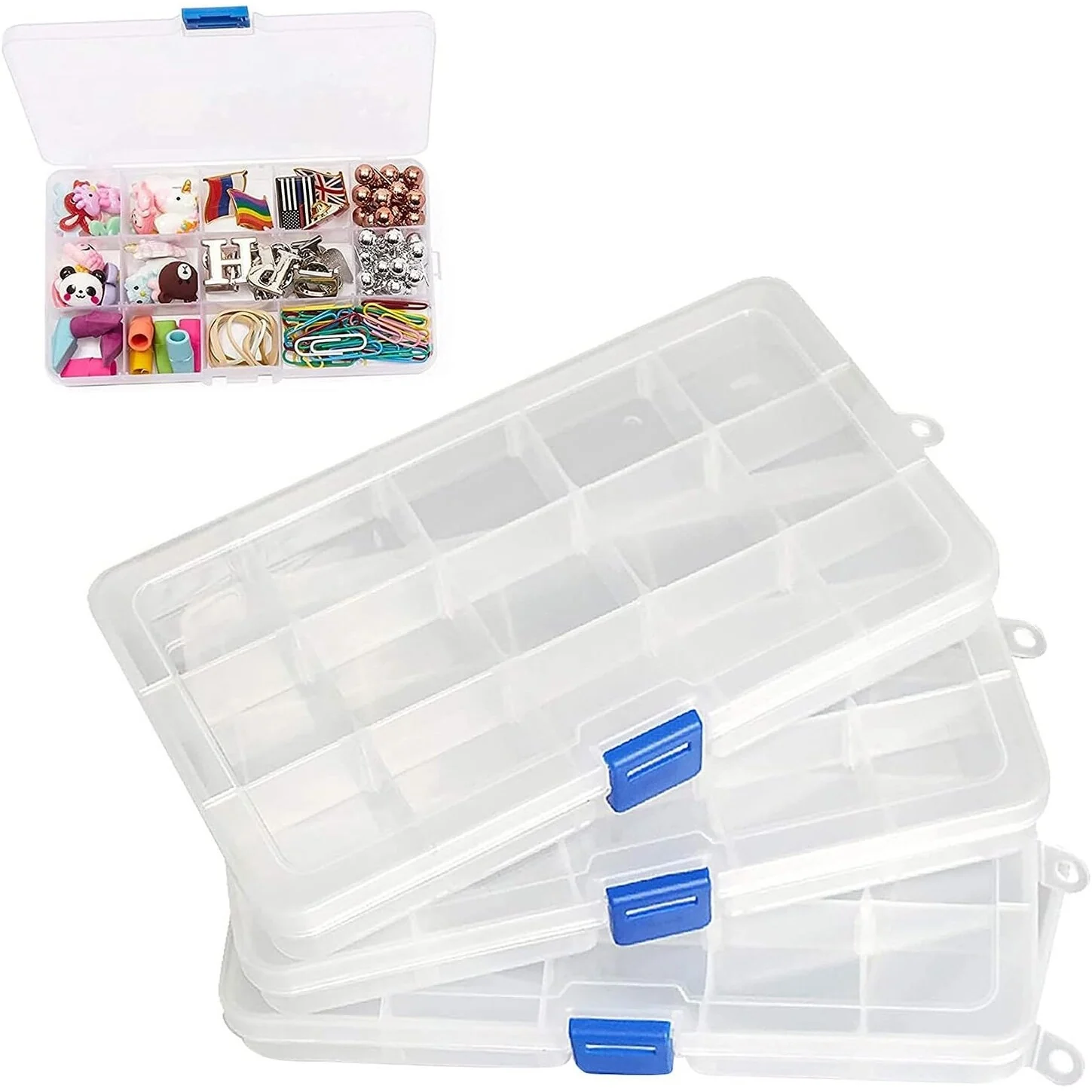 3-Pack Clear Plastic Jewelry Storage Boxes