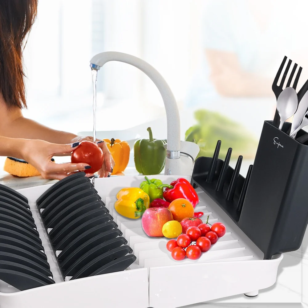 Foldable Countertop Dish Drying Rack with Drainer - 16.5
