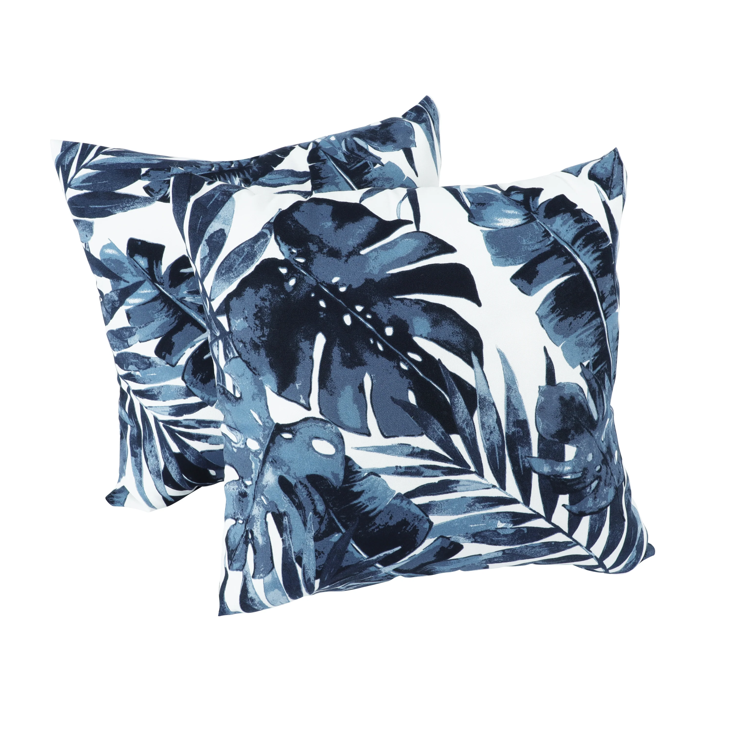 Dark Blue Palm Outdoor Square Pillows, Set of 2