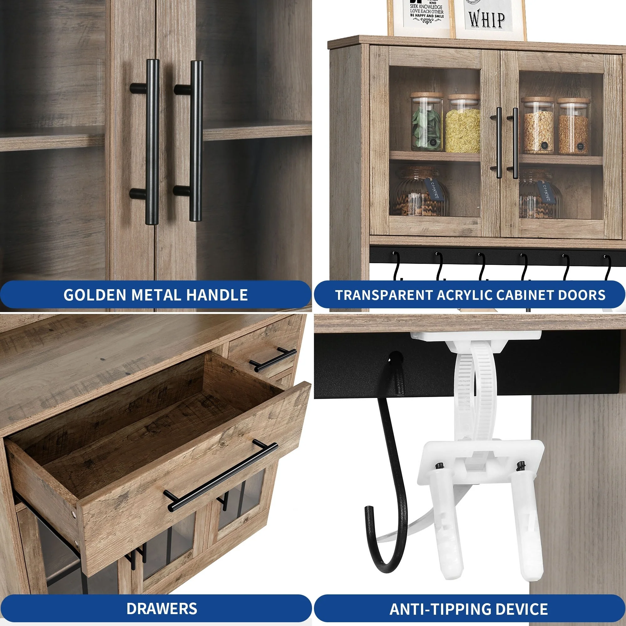 Moasis 71'' Kitchen Pantry Storage Cabinet Microwave Stand Hutch Cabinet with Power Outlet