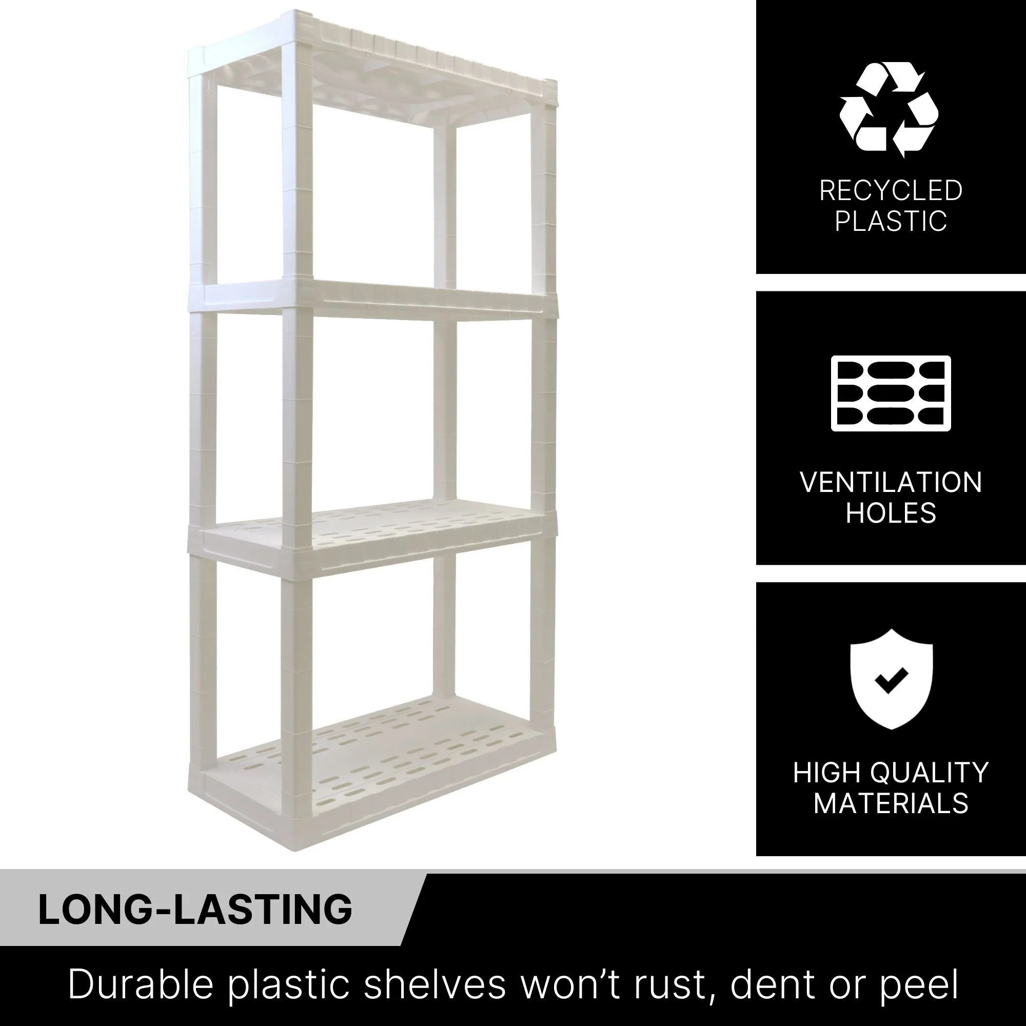 Oskar 4-Tier Heavy Duty Shelving Unit W30 x D14 x H57 Home Storage White