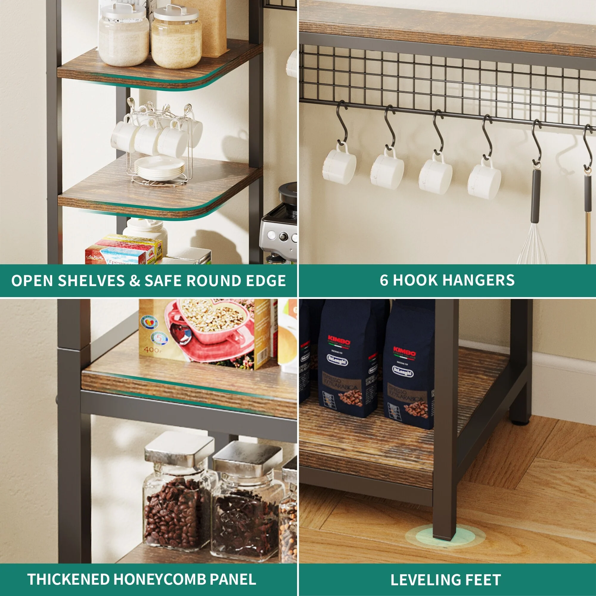 Moasis Kitchen Microwave Stand Bakers Rack Utility Storage Shelf with Power Outlet