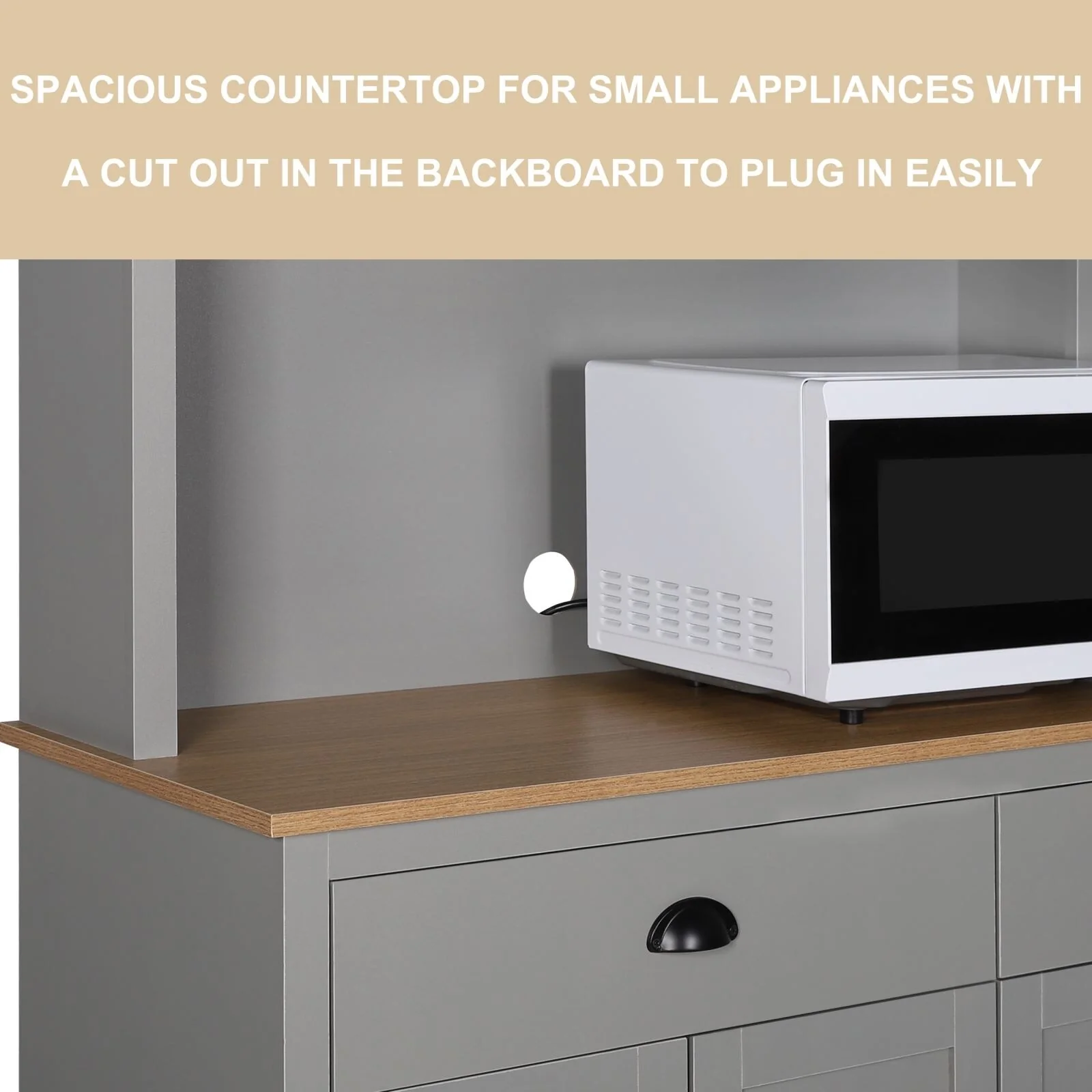VEIKOUS Pantry Kitchen Cabinet Storage with Microwave Stand and 3 Adjustable Shelves